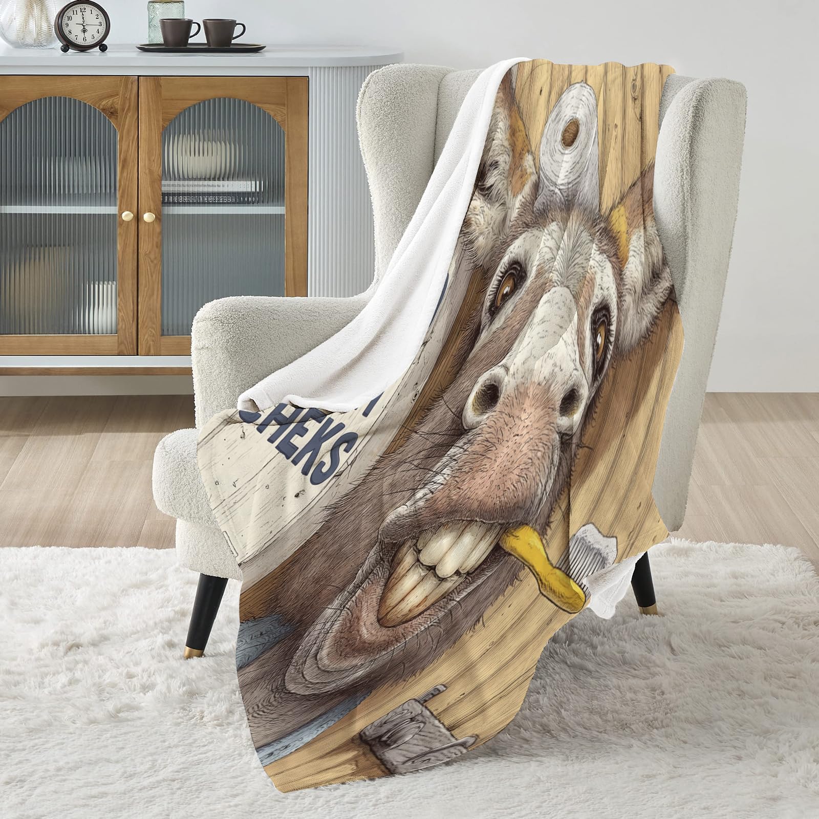 Generico Morbida Coperta in Peluche Asino Che Tiene Uno Spazzolino Da Denti - Plaid per Divano/Letto 270x230 cm Stile Cartone Animato Umoristico Flanella Microfibra Ultra Caldo,Lavabile,Regalo