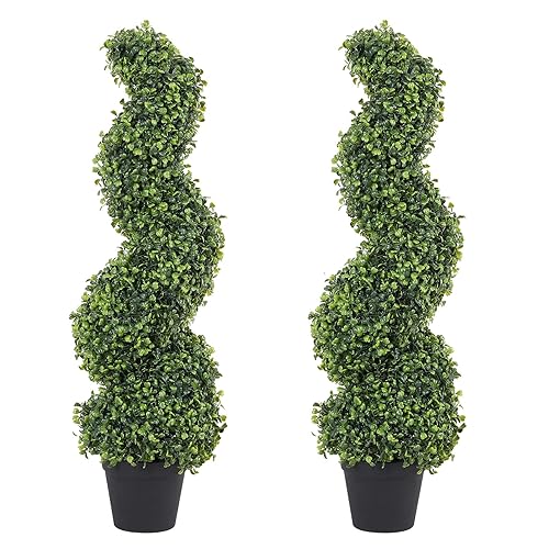 THE BLOOM TIMES 3ft Tall Spiral Topiary Trees Artificial Outdoor
