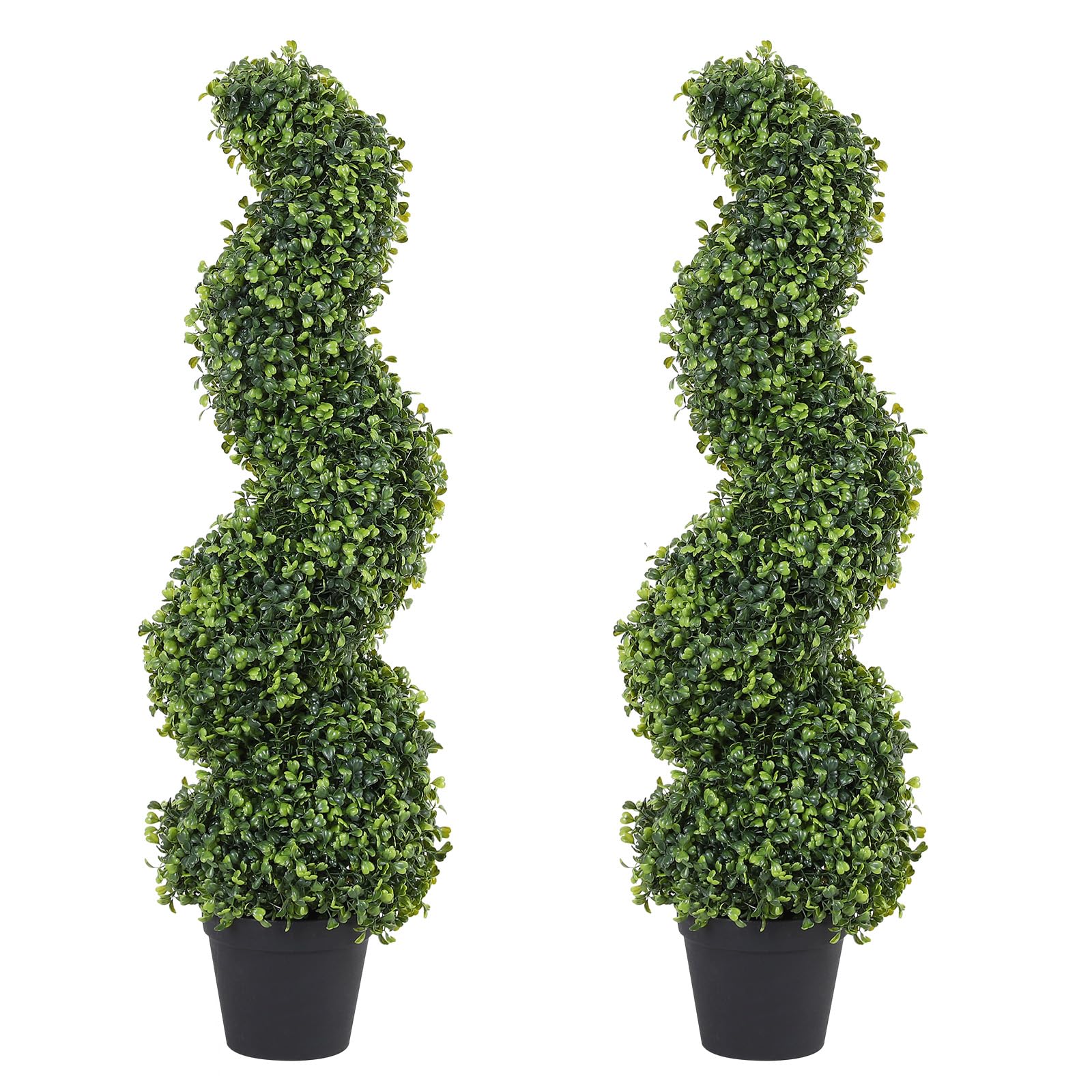 THE BLOOM TIMES 3ft Tall Spiral Topiary Trees Artificial Outdoor Set of 2, 36 Inch UV Resistant Large Faux Evergreen Fake Boxwood Plants for Front