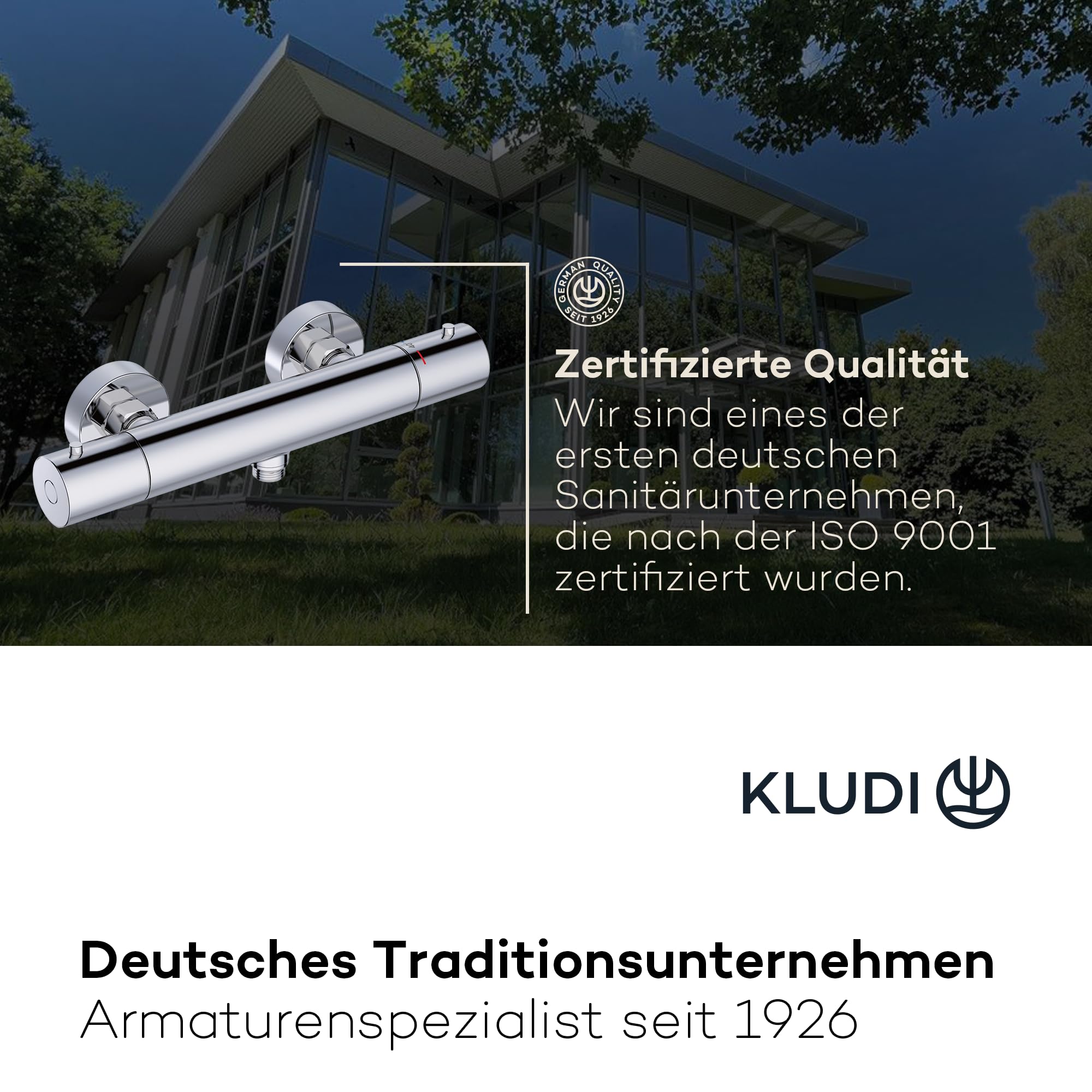 KLUDI-X1 Duscharmatur Duschthermostat mit Temperaturbegrenzung, Aufputz-Brausearmatur, für 1 Verbraucher, Wandmontage, Sicherheitssperre, Chrom, 350030575