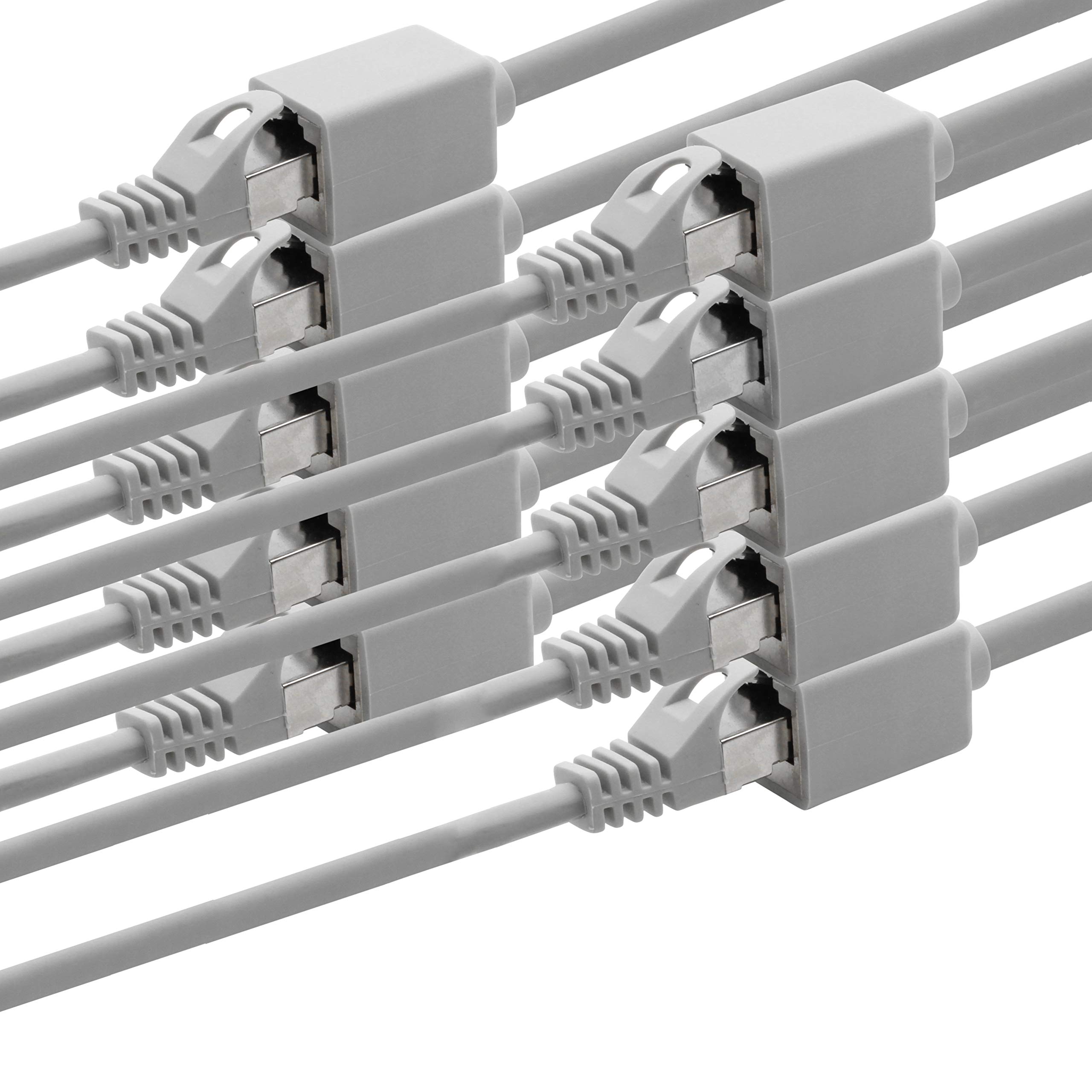 1aTTack.de 618364 CAT7 Cat.7 Verlängerung Adapter - 1m - Ethernetkabel Lankabel Netzwerkkabel 10 Gb/s Rohkabel mit (RJ45) Cat6a Stecker Buchse 10 Stück - grau