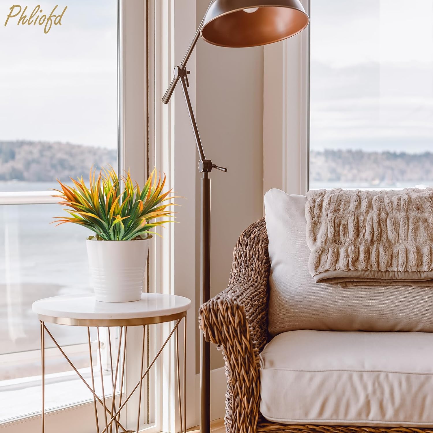 16Pcs Artificial Grass Fake Plants 17.3in Outdoor Plastic Plants UV Resistant Greenery Fake Grass for Home Window Garden Office Patio Hanging Planter Pathway Front Porch Décor Orange Yellow - Image 5