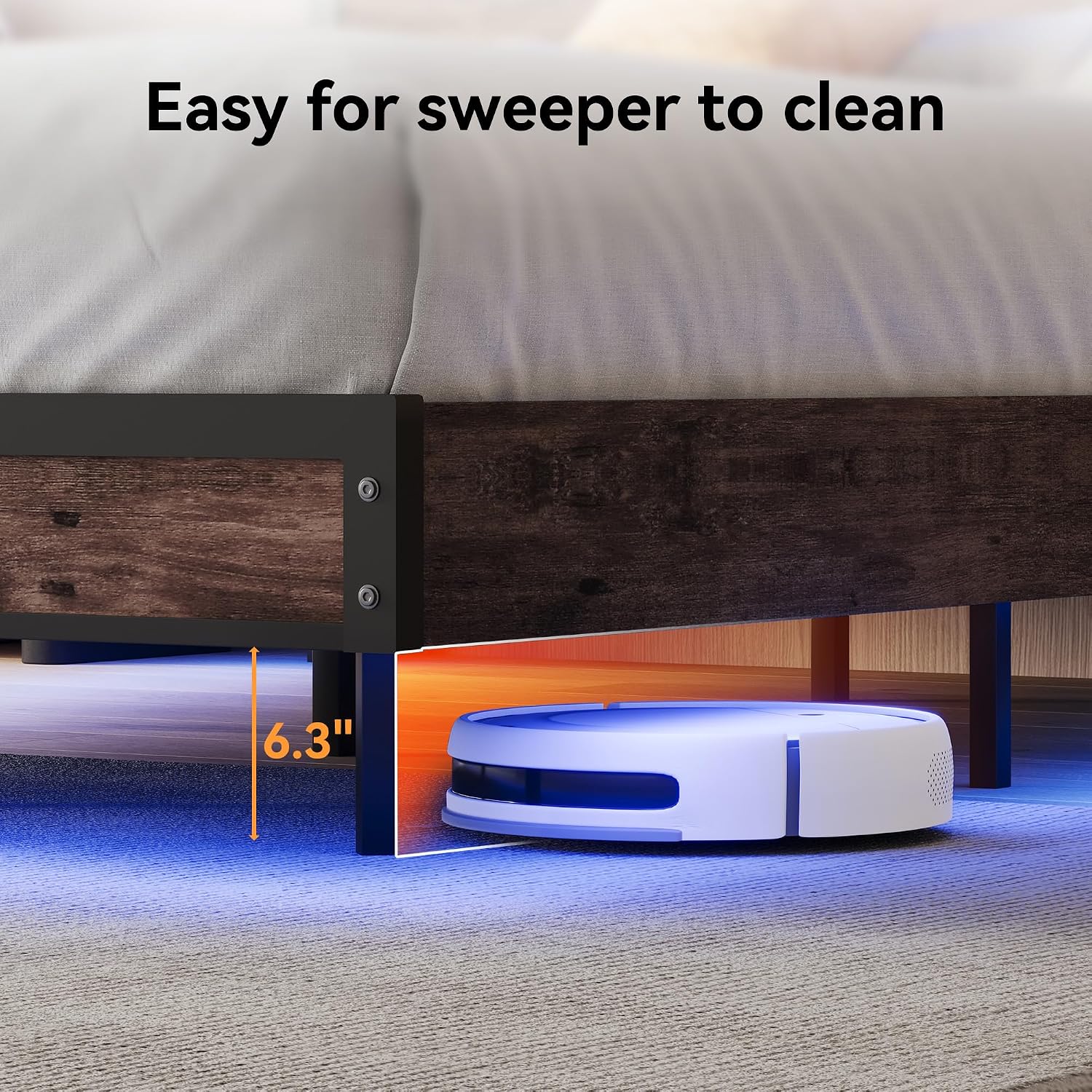 BedsPick Queen Bed Frame with 2-Tier Storage Headboard, Metal Platform Bed Frame Queen Size with Smart LED Lights & USB Charging Station, Noise-Free/Metal Support/No Box Spring Needed, Brown