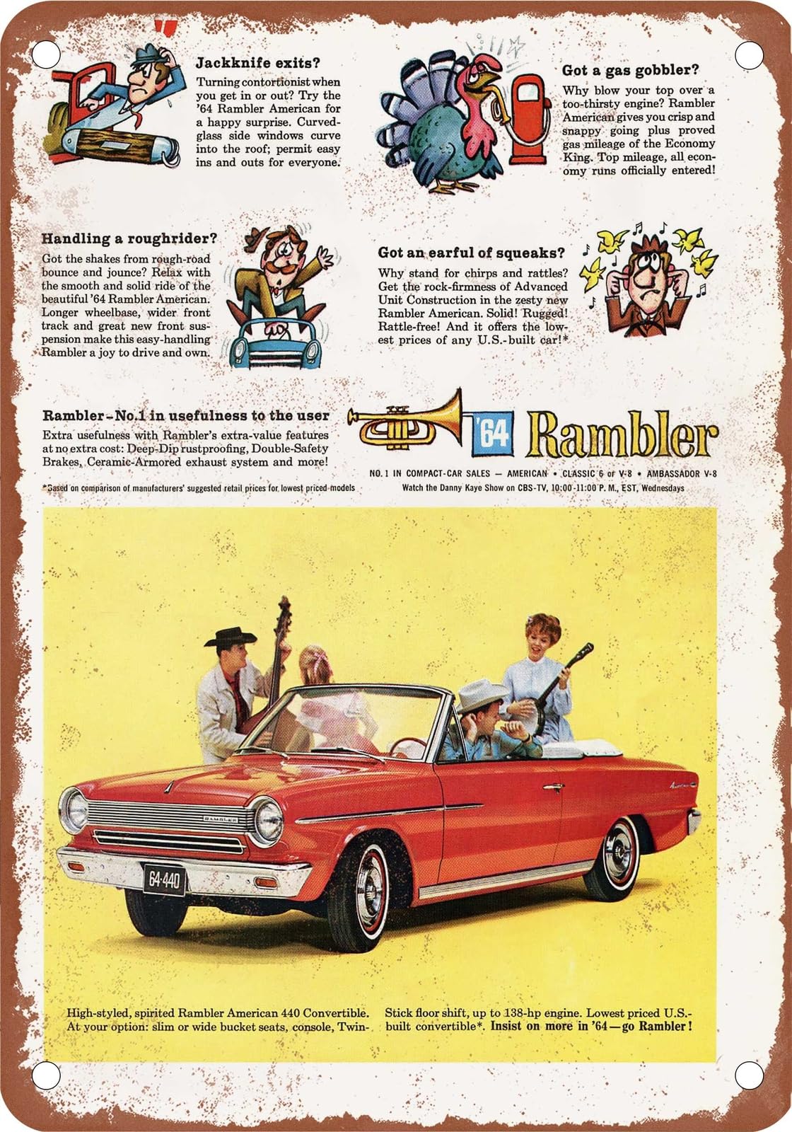Miaomansenstore Metal Sign - 1964 Rambler Vintage Ad 01 - Old Retro Rusty Look Home Decor