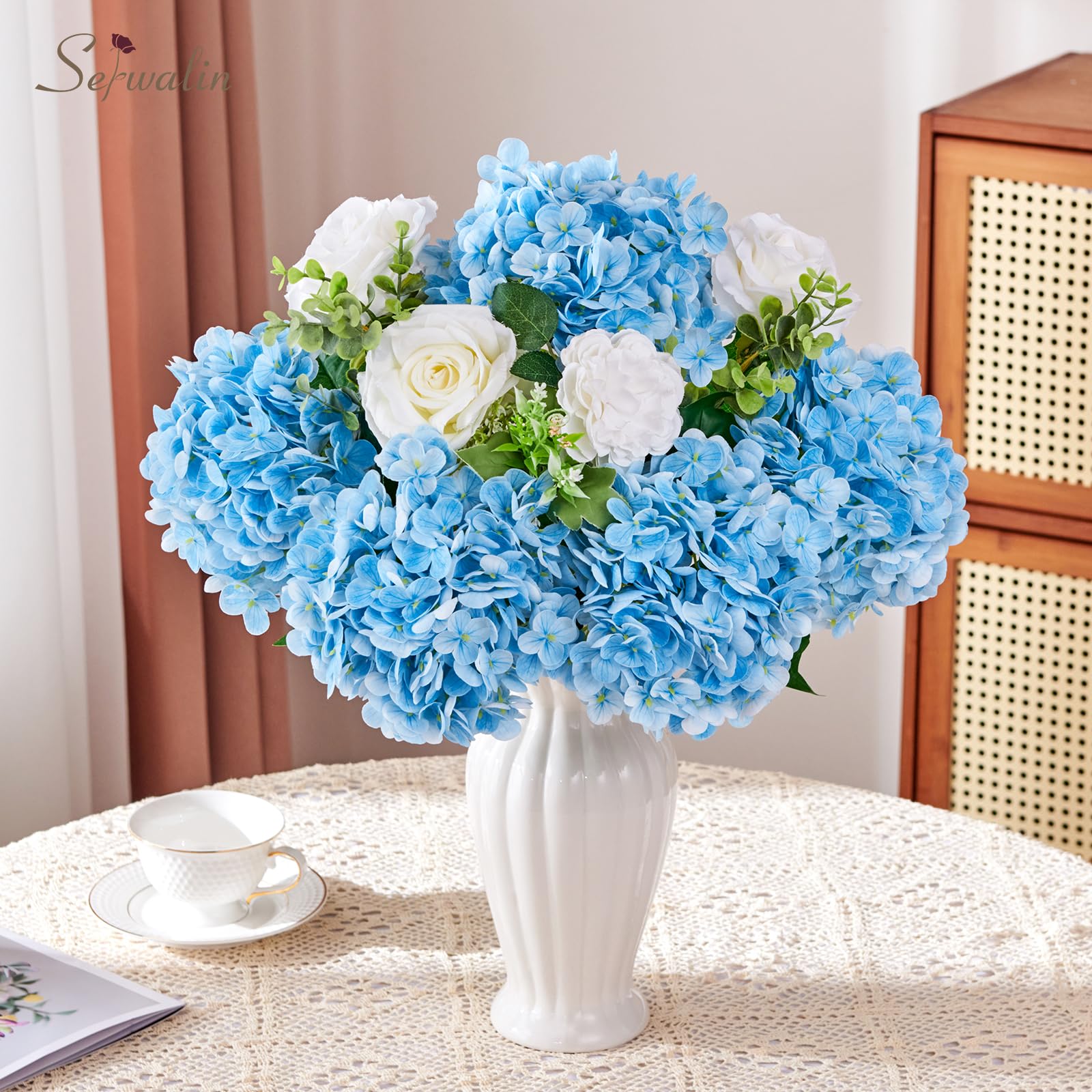 DUYONE Lot De 3 Hortensias Artificiels Réalistes De 53,3 Cm Au Toucher Réaliste - Fleurs Sèches Pour Extérieur, Mariage, Noël, Bureau, Fête De Famille, Salon, Décoration De Table (rose Rouge