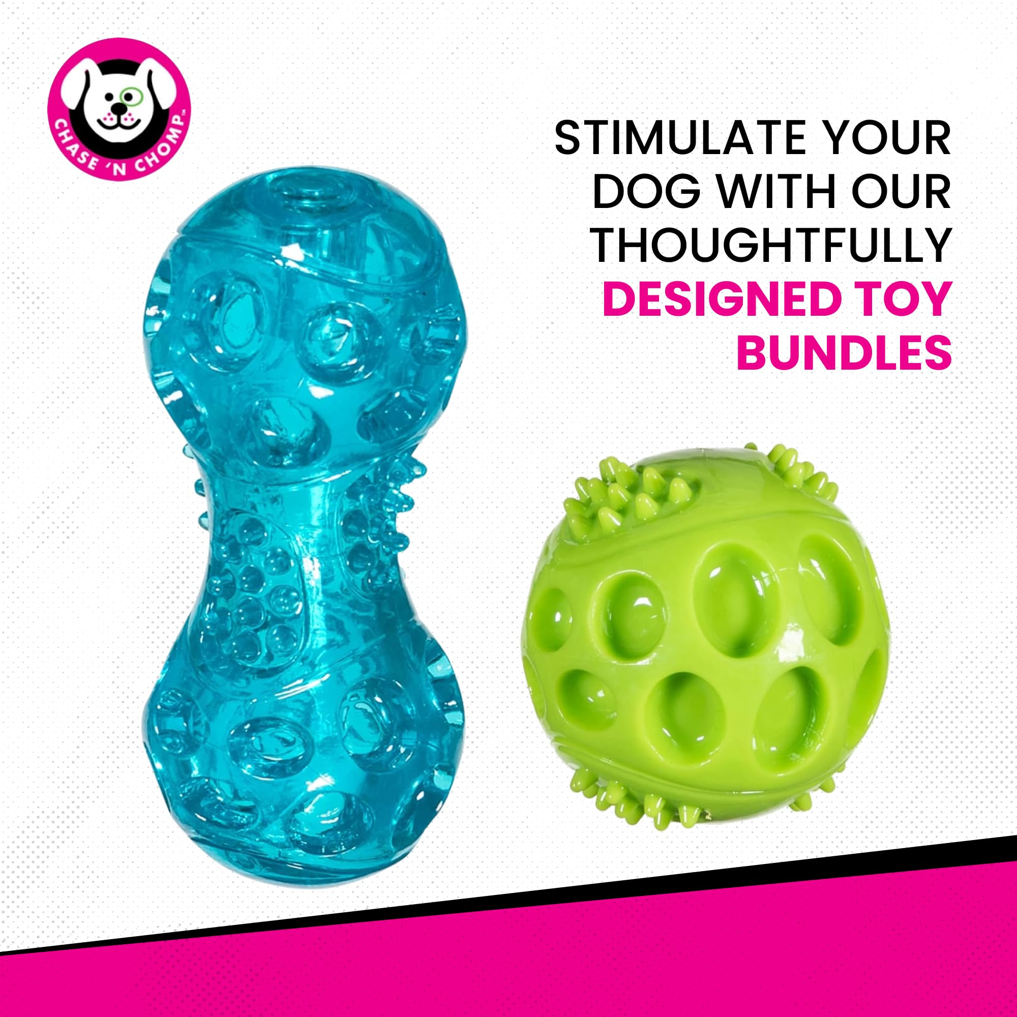 Chase 'n Chomp Squeak And Light Up Ball And Dumbbell Dog Toy Mental Physical Stimulation Small 2 Pack