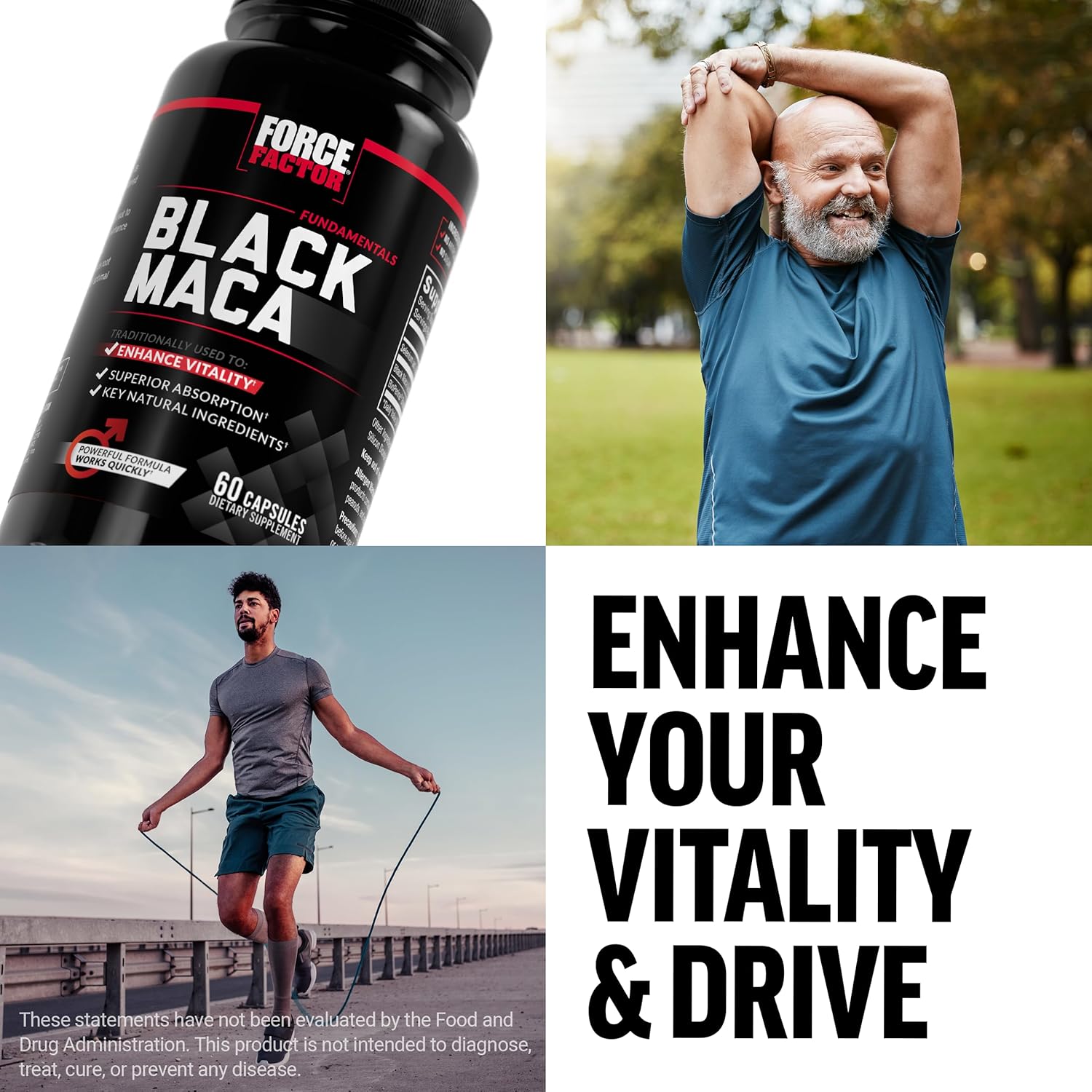 Force Factor Black Maca Root Vitality Supplement for Men with Superior Absorption and Power, Natural Maca Negra Extract, Fundamentals Series, 1000mg, 60 Capsules - Image 7