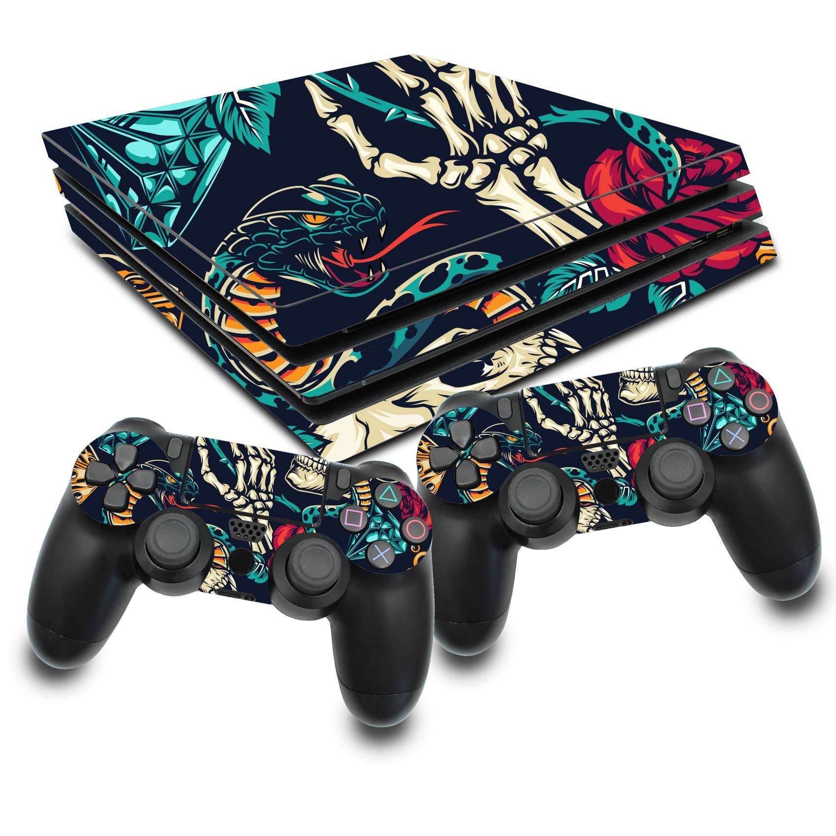Design Cover Film de protection autocollant en vinyle, anti-rayures, pour console de jeux et boîtier de manette de jeux RX022, spécialement conçu pour PS4 Pro, n° 9, crânes et serpents