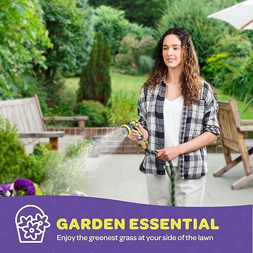 Miniatura 2 de Boquilla de manguera, amarillo, pulverizador resistente, 10 patrones de riego ajustables, control con pulgar, ergonómico, para manguera de jardín,