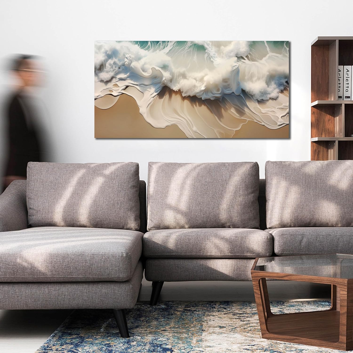 Ocean Waves Canvas Wall Art for Living Room, Beach Scenery View Home Decor Picture, Sea Waves Canvas Wall-Decoration, Seaside Scene Decorative Print Artwork for Office Bedroom, Size 40x20 Inches