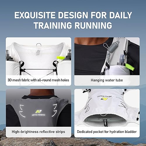 Miniatura 5 de N NEVO RHINO Running Hydration Vest with 1.5L Water Bladder & Dual 500ml Soft Flask for Men Women,Adjustable Lightweight 5L Water Backpack for