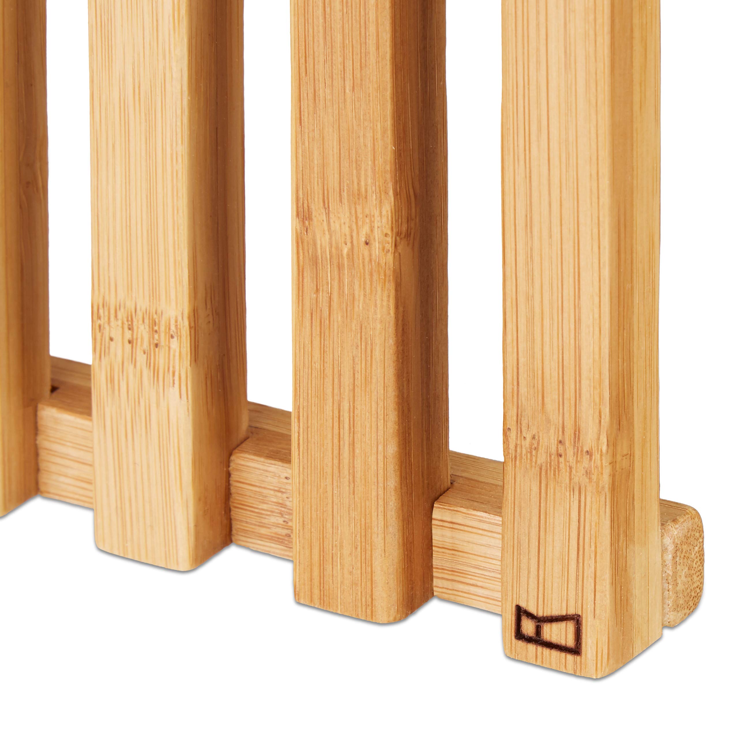 Relaxdays Hocker mit Aufbewahrung, Design Sitzhocker mit Stauraum, schmaler Bambus Holzhocker für die Garderobe, natur, 19.5 x 41 x 45 cm