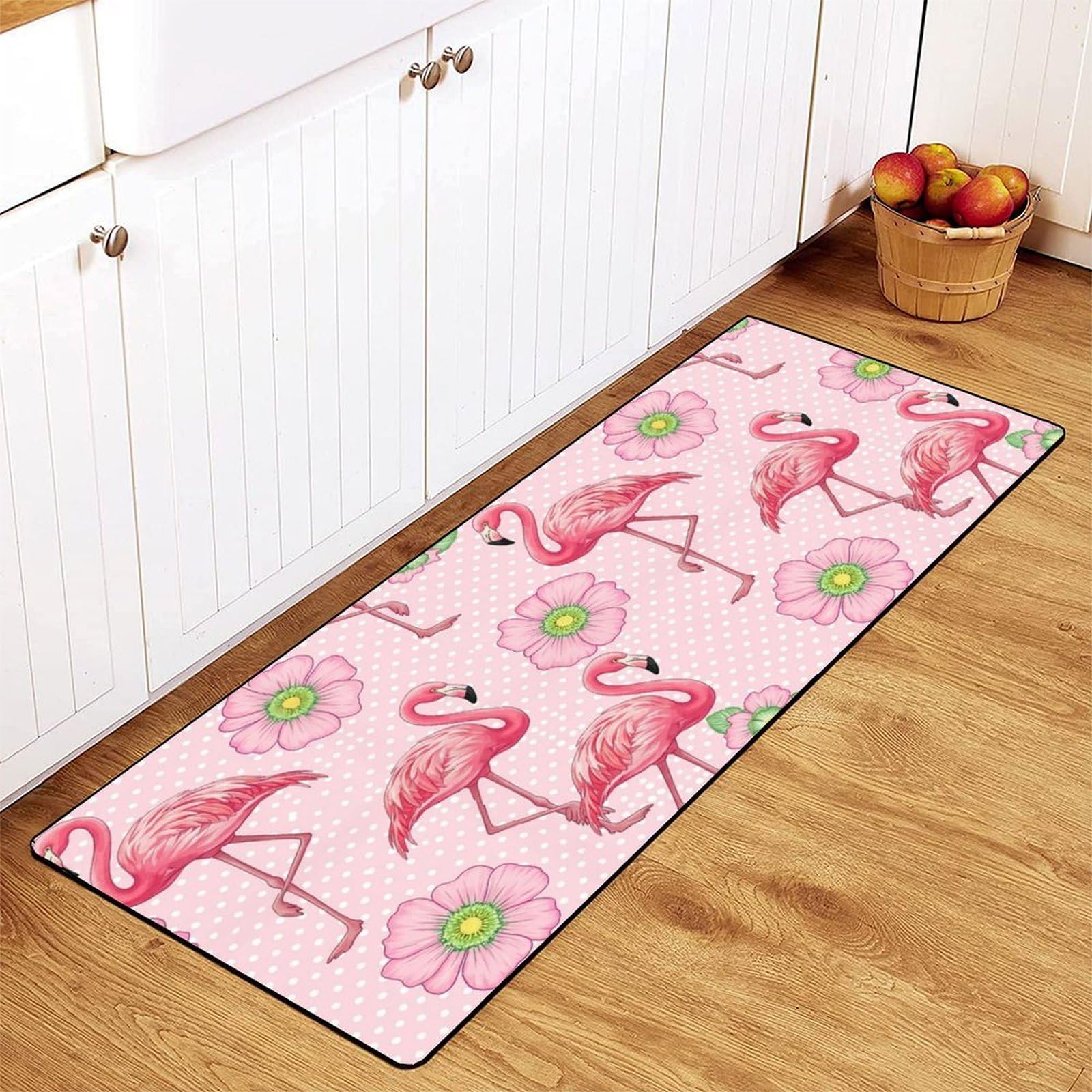 MoBlinko Flamingos Rug Flamingo Decor Pink Flowers Bath Mat Non Skid Washable Standing Floor Mat Runner Carpet for Bathroom Kitchen Laundry 39 x 20