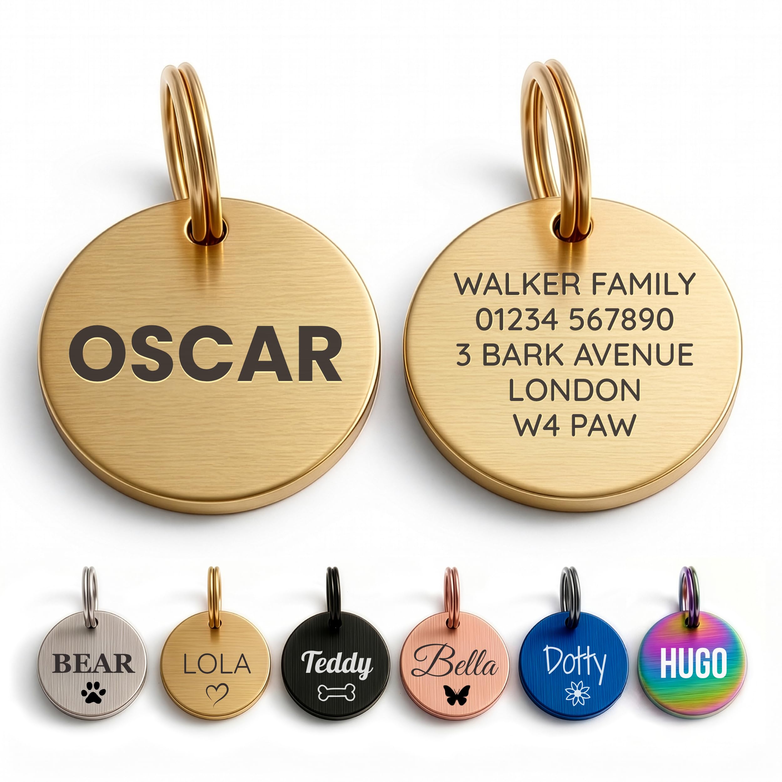 The Stately Hound Dog Tags for Pets Engraved UK, Gold Round, Large โ image 1