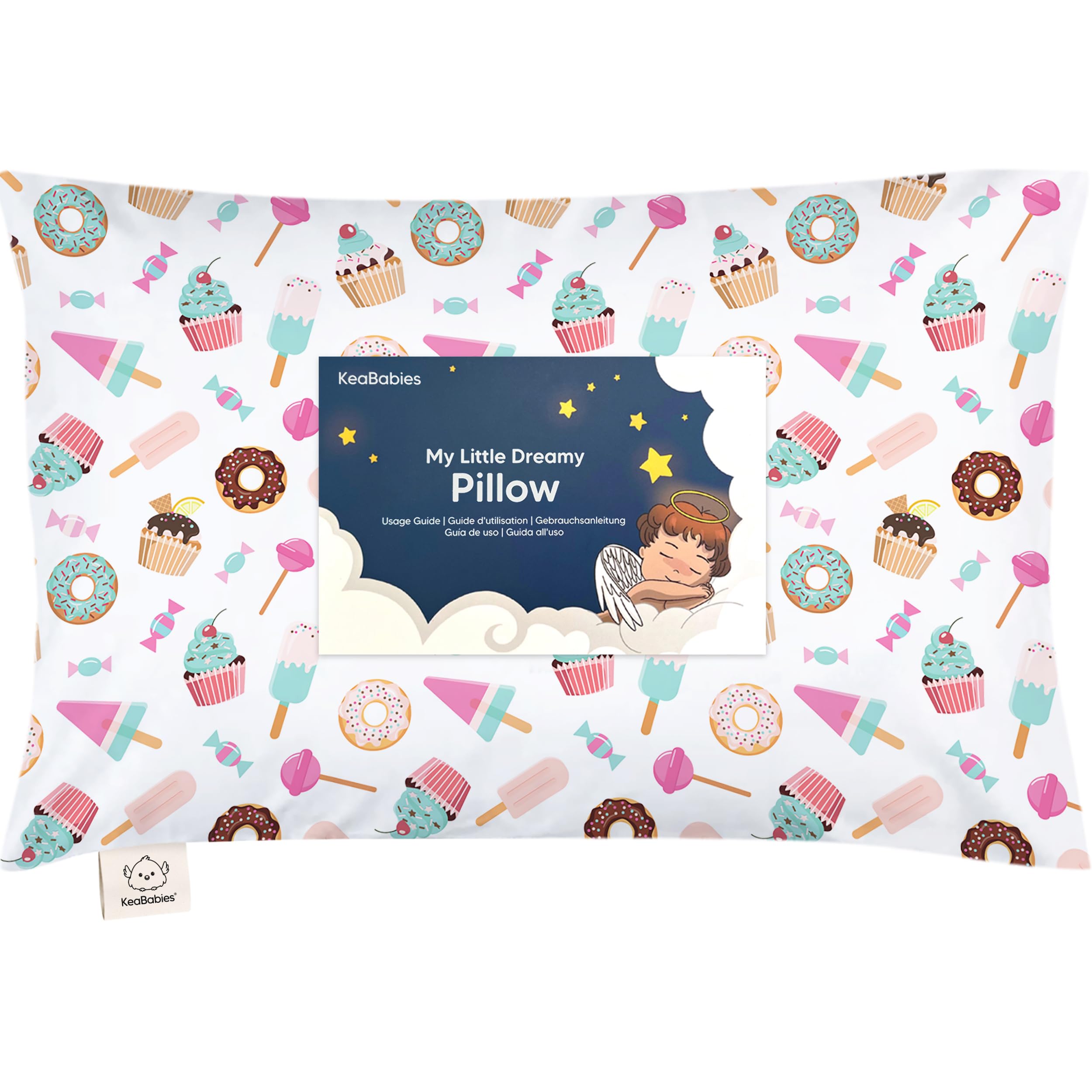 My Little Dreamy Toddler Pillow With Pillowcase - Organic Cotton for Sleeping, Kids, Travel - Mini Bed Pillow (Sweet Tooth)