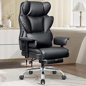 Big and Tall Office Chair - Heavy Duty 400 LBS Executive Chair with Lumbar Support & Foot Rest, High Back Ergonomic Desk Chair, Padded Wide Seat Gaming Chair, Adjustable Armrests, Black