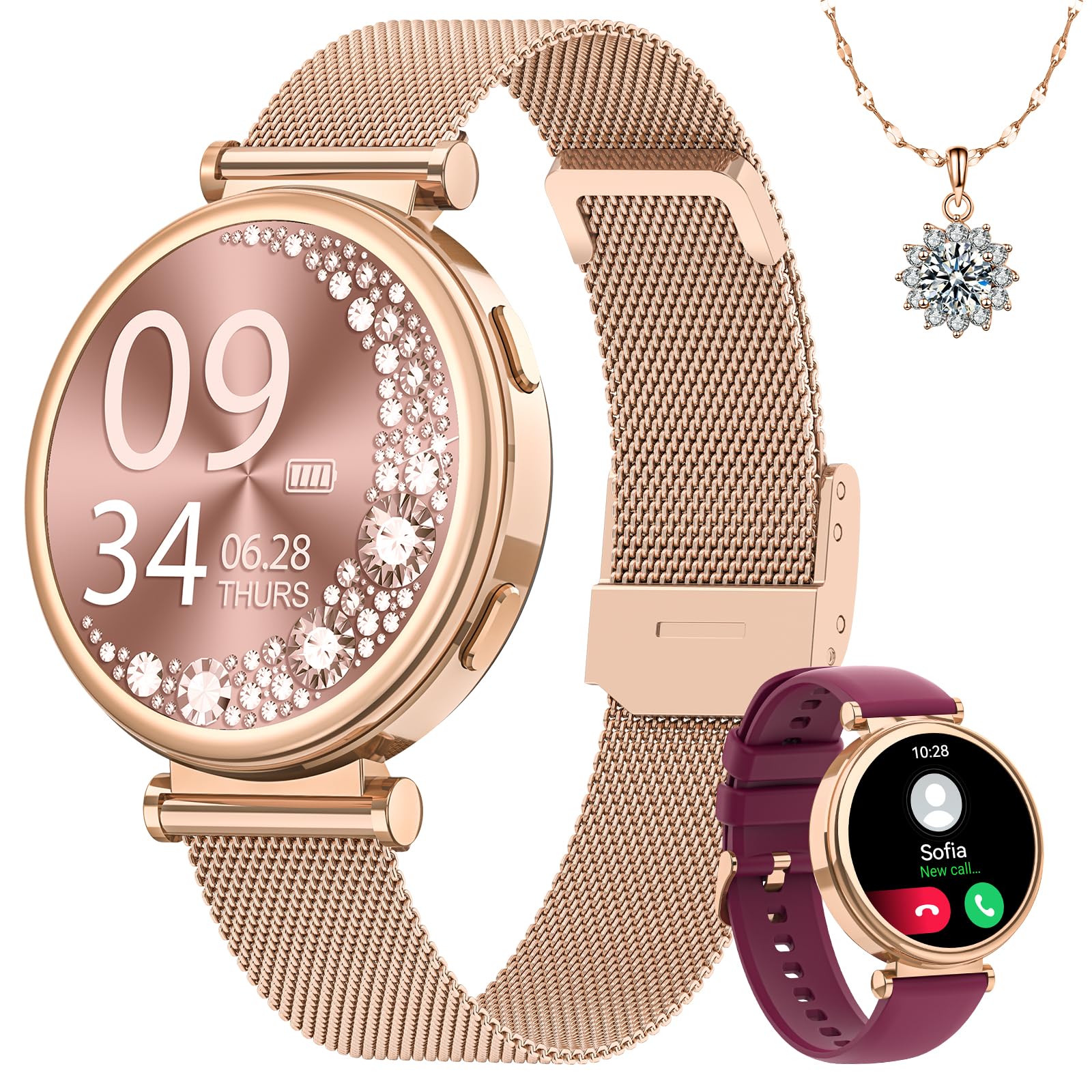 Fitnynxos Smartwatch Donna, 1.27" HD Orologio Smartwatch con Chiamate, 120+ Sport, 24h Cardiofrequenzimetro Ciclo Mestruale SpO2 Sonno IP68 Contapassi Notifiche WhatsApp per iOS Android Oro Regalo