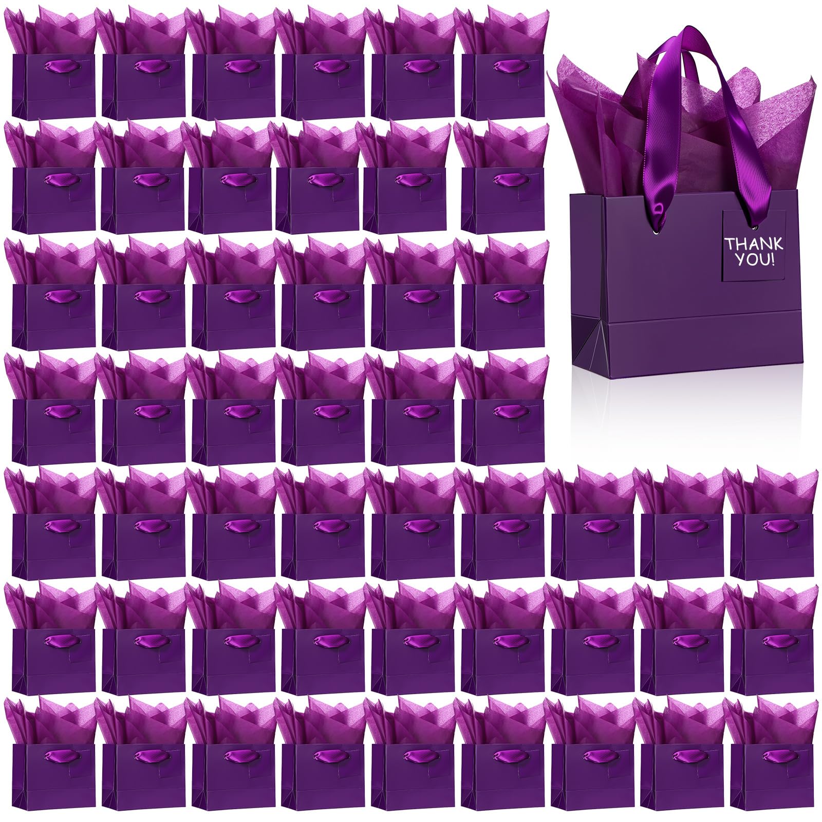 Qilery 50 Pcs Valentine Mini Paper Gift Bags Bulk with Tissue Paper Small Gift Bags with Handle and Tags for Birthday Wedding Galentine Mothers' Day