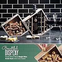 Vista 2 de Soporte para botellas de vino – Estante individual de madera de abedul rústico para botellas de vino con soporte de corcho, vitrina de madera