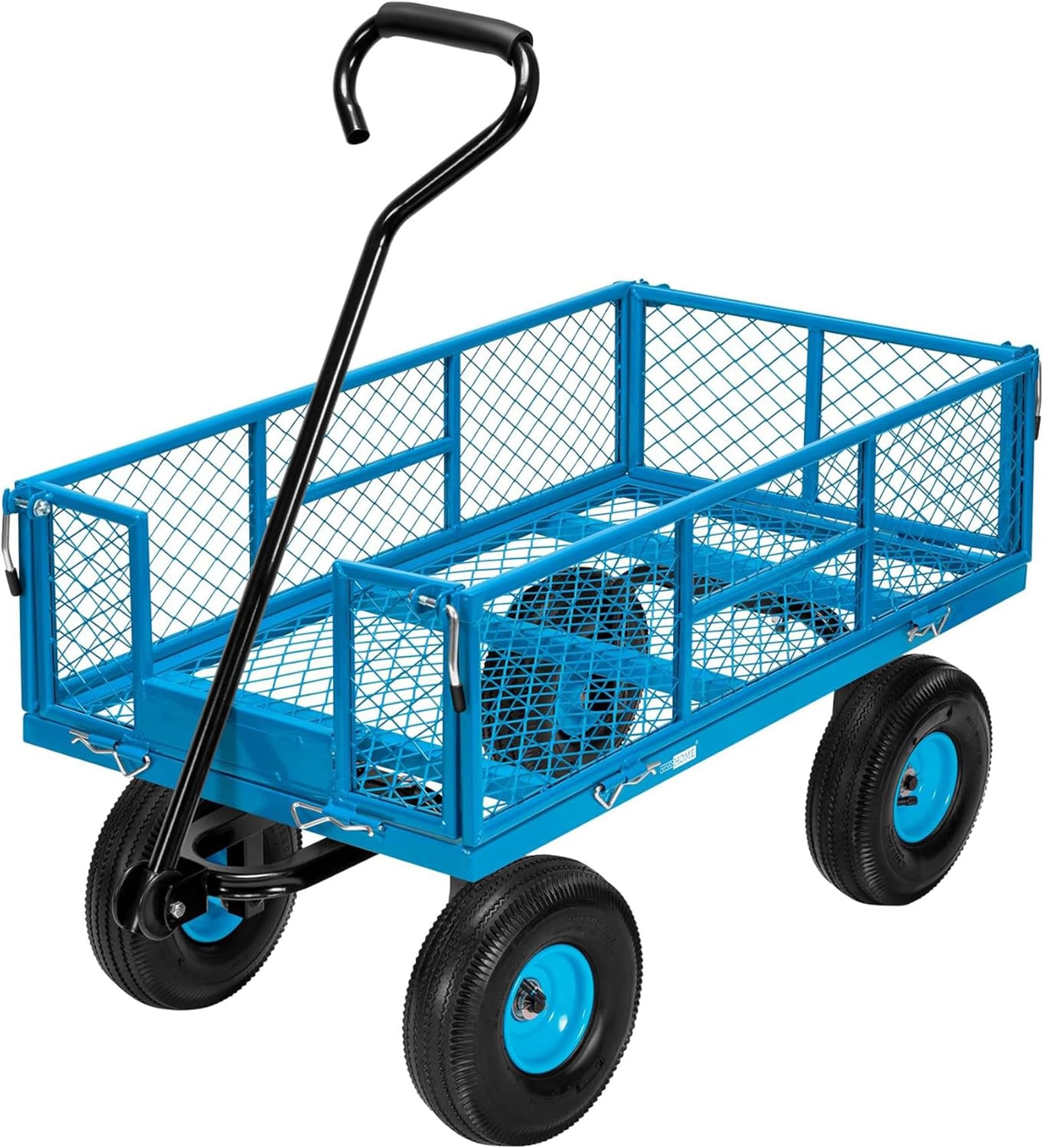 VIVOHOME Hand Trolley 400kg Capacity Durable Transport Cart with 10cm Pneumatic Tires and 180° Rotatable 80cm Handle Heavy Duty Metal Grids for Garden and Camping