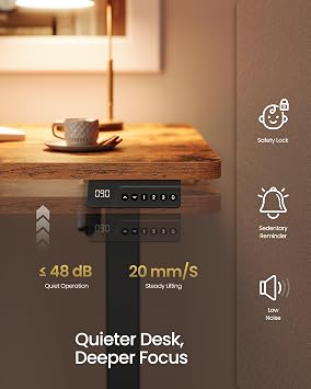 VASAGLE Electric Standing Desk, Height Adjustable Desk, Sedentary Reminder, 4 Memory Heights, for Home Office, 80 x 50 cm, Rustic Brown LSD308KD01