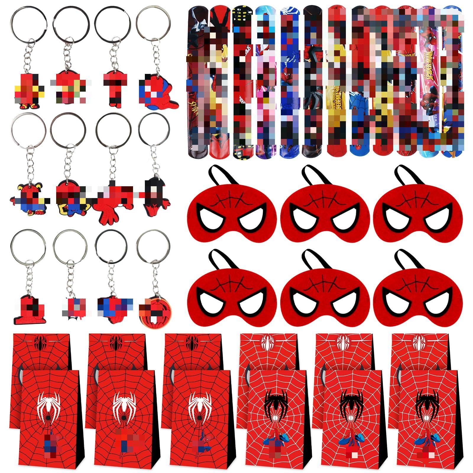 Yisscen 48PCS Spider Party Mitgebsel, Geburtstag Mitgebsel, enthält Spidey Geschenktüten, Armbänder, Schlüsselanhänger, Filzmaske, für Spielpreise Kindergeburtstag Party Mitbringsel