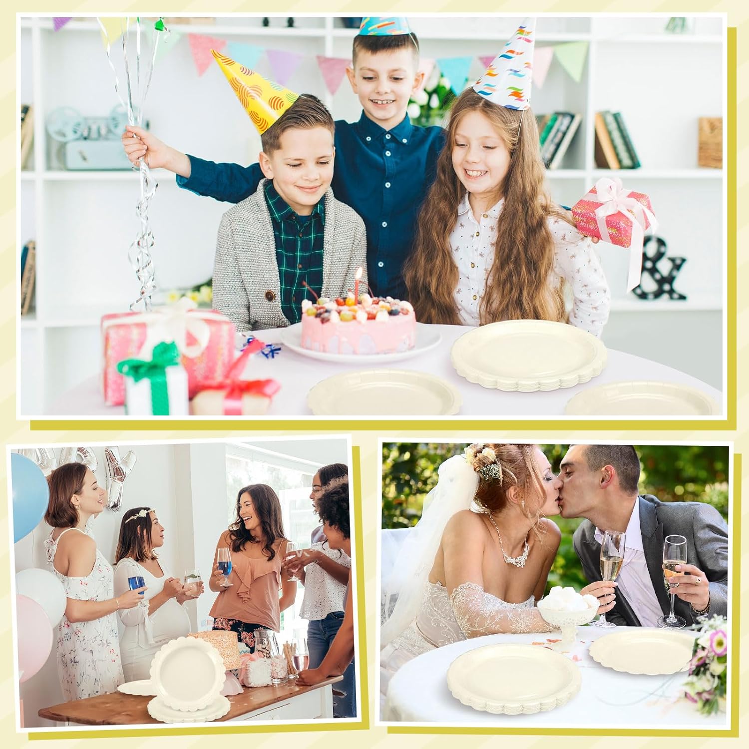 30 Pcs Ivory Paper Plates 9 Inch Disposable Scalloped Cream Plates Cute Beige Dessert Cake Plate Party Dinner Plate for Baby Shower, Wedding, Bridal Shower - Image 7