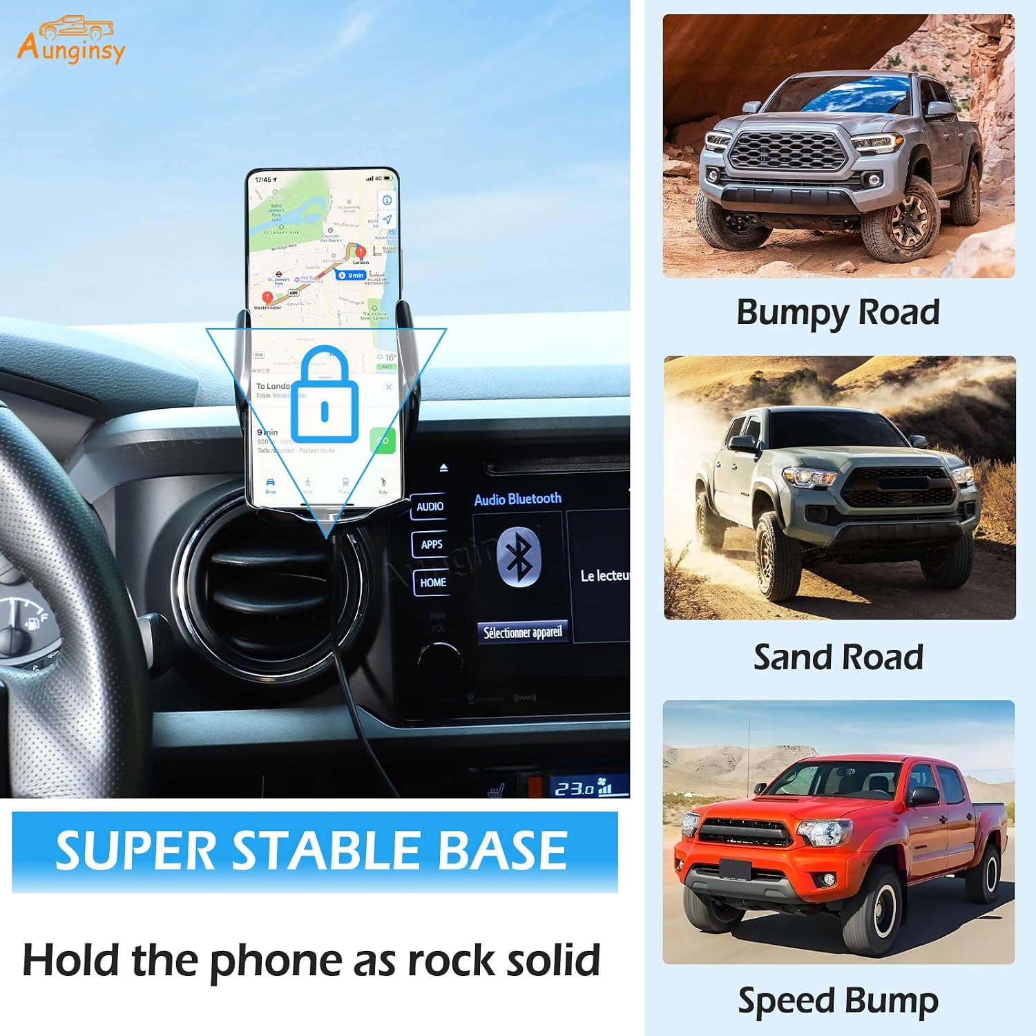 Aunginsy Car Phone Holder Compatible with Toyota Tacoma 2016-2023 Pickup Center Console Dashboard Mobile Phone Bracket Instrument Hands-Free Dash Clip Cell Smartphone Navigation Mount Accessories