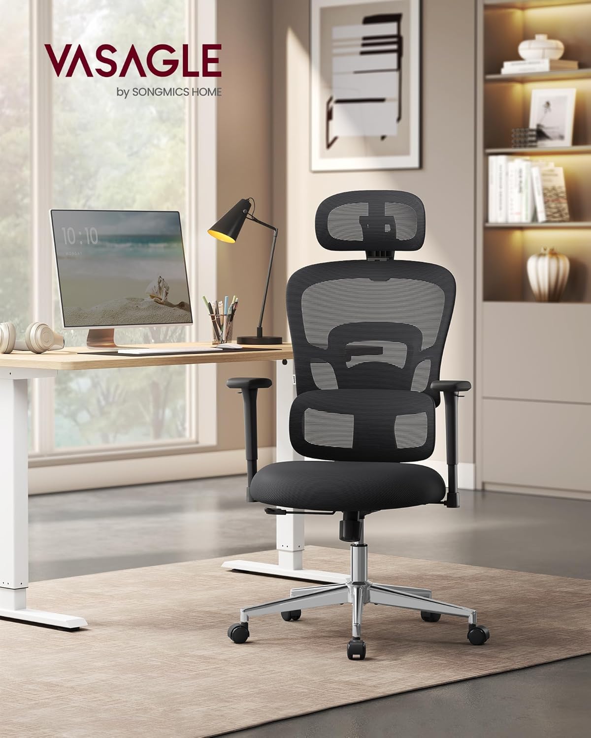 VASAGLE Ergonomic Office Chair, High Back Desk Chair, Mesh Computer Chair with Height Adjustable Lumbar Support, Adjustable 3D Headrest and Armrests, for Home Office, Ink Black UOBN070B21 VASAGLE Ergonomic Office Chair, High Back Desk Chair, Mesh Computer Chair with Height Adjustable Lumbar Support, Adjustable 3D Headrest and Armrests, for Home Office, Ink Black UOBN070B21