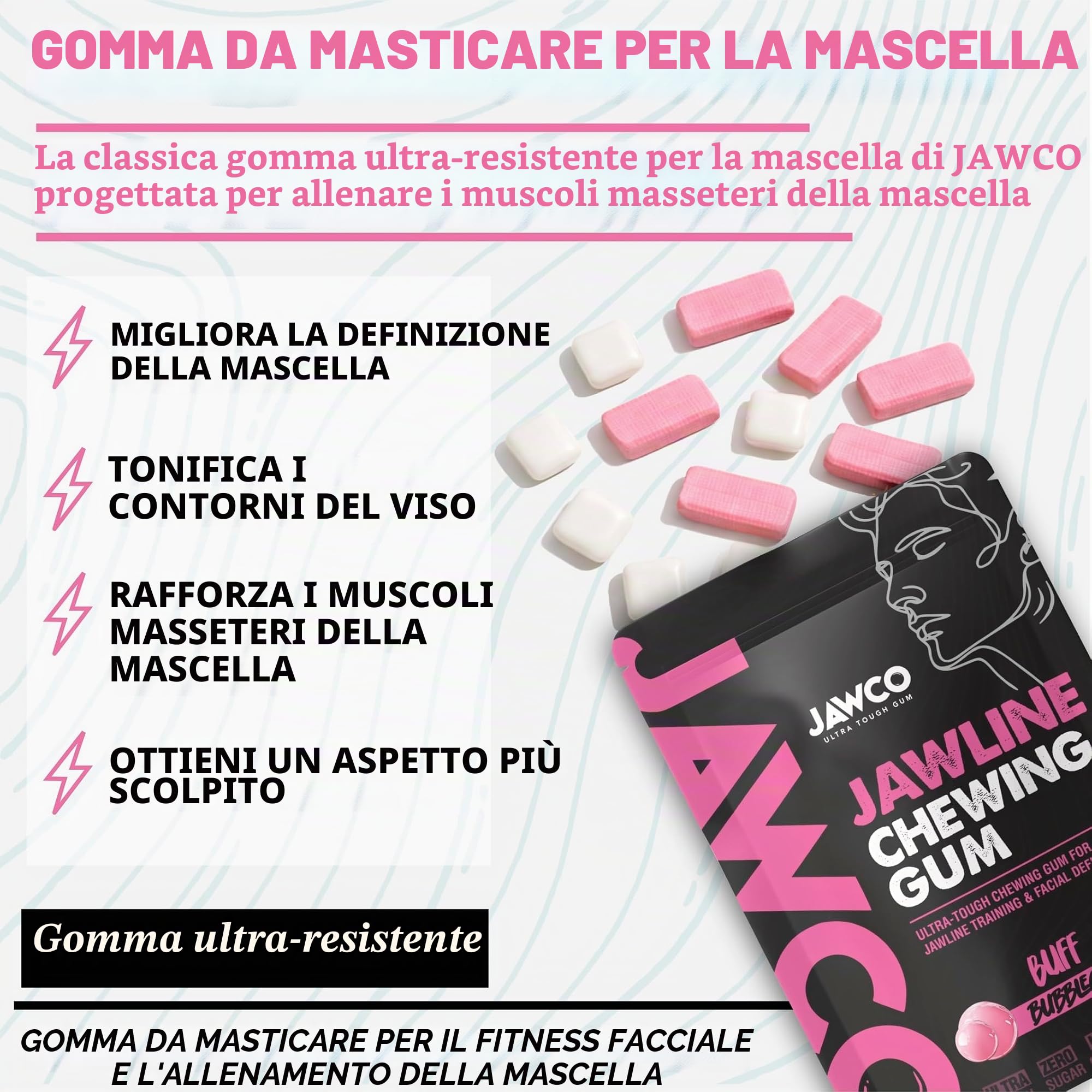 Gomma da masticare JAWCO Ultra-resistente per il contorno della mascella | Ottieni un contorno della mascella più forte e squadrato | Gomma dura per l'allenamento della mascella | Cesella, scolpisci