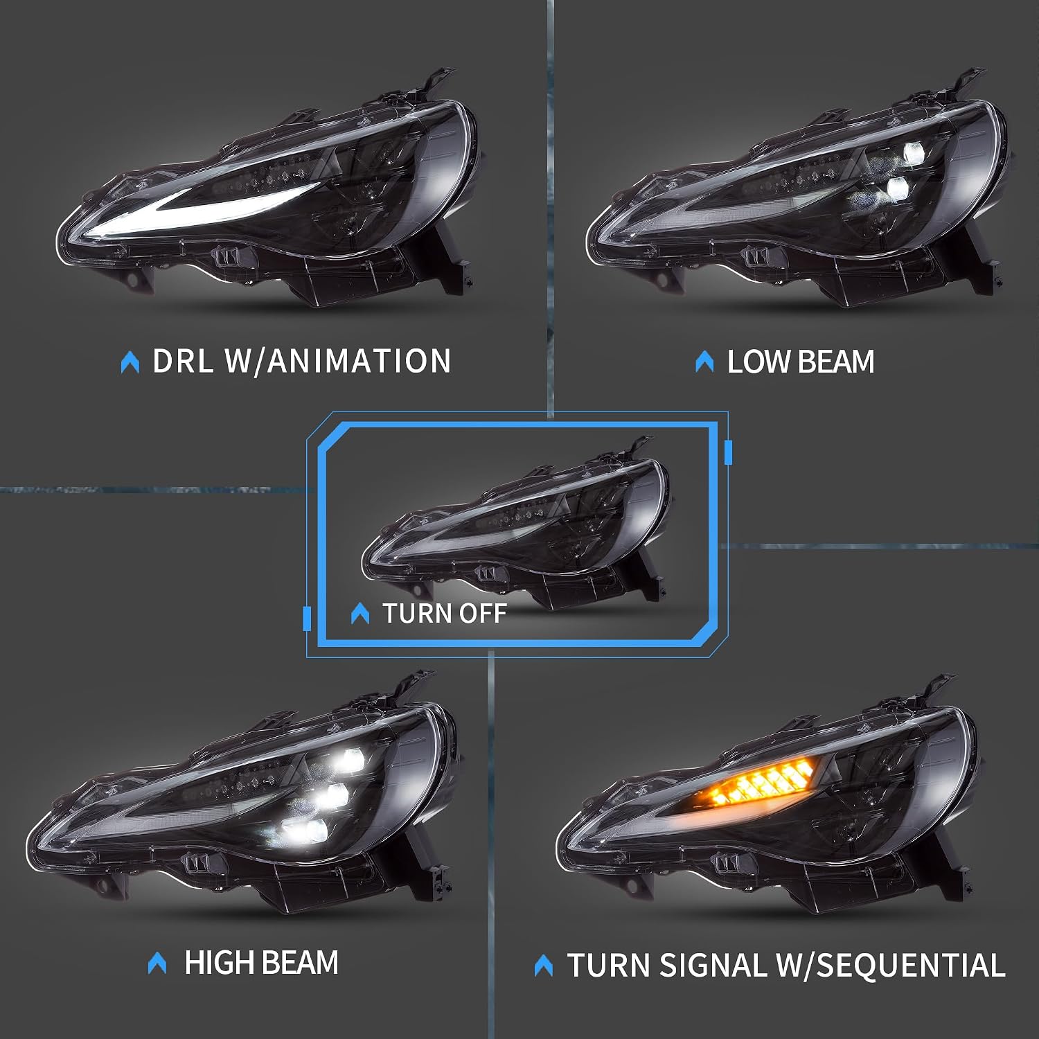 VLAND Projector Headlamps Compatible with GT86 2012-2020/ Subie Brz 2013-2019/ Scion FR-S 2013-2016 Sold as Pair