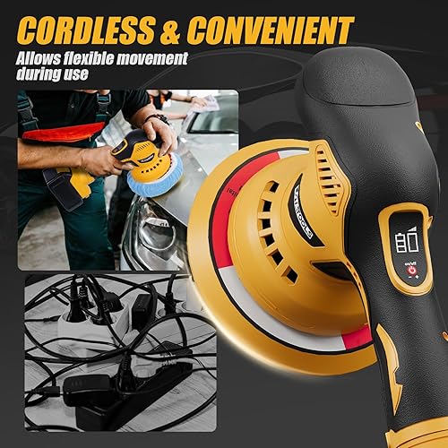 Vista 4 de Detalle y pulido de coche compatible con batería Dewalt de 20 V, pulidora de doble acción de 5500 RPM con 6 velocidades variables