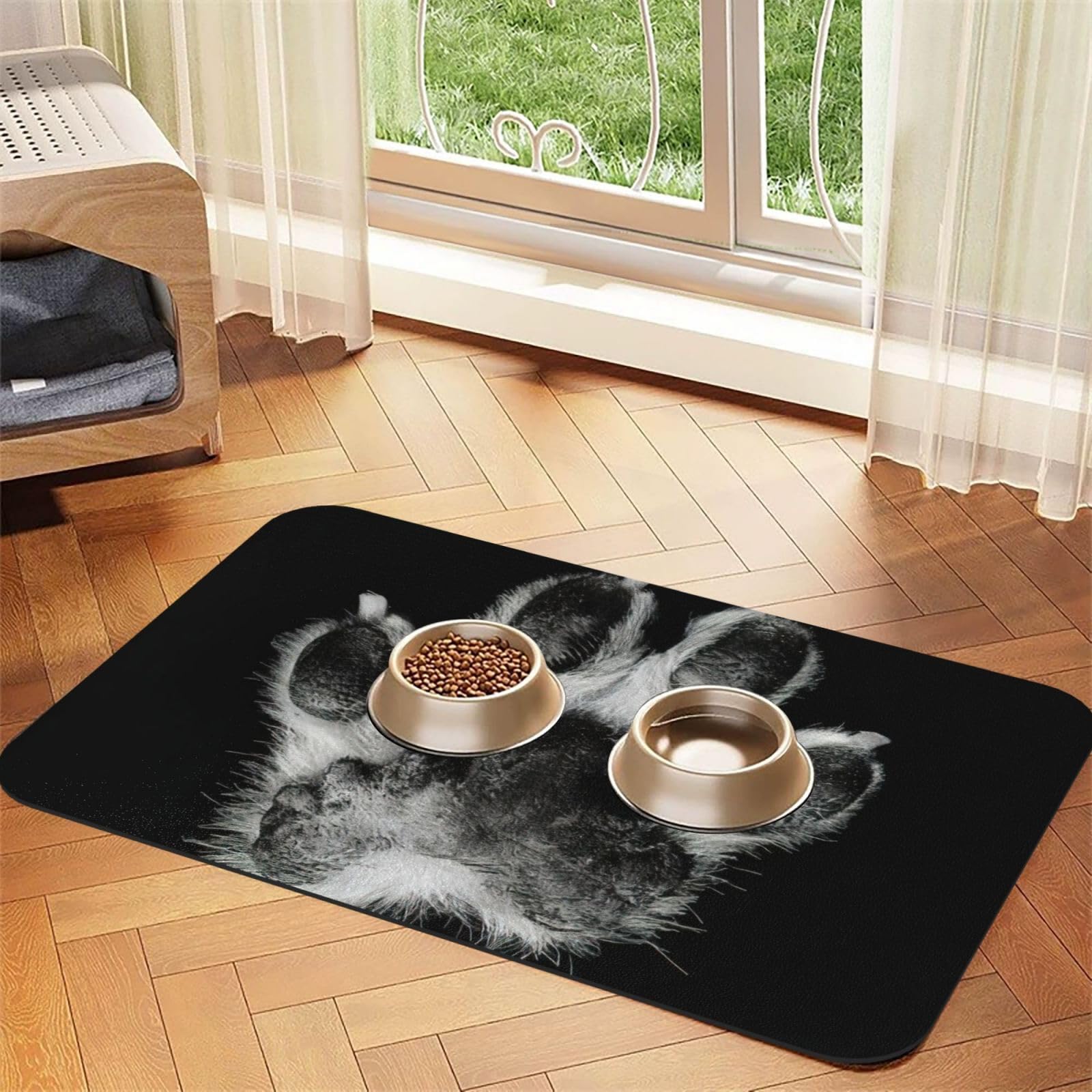 Tapis d'alimentation avec empreintes de pattes pour le bien-être animal