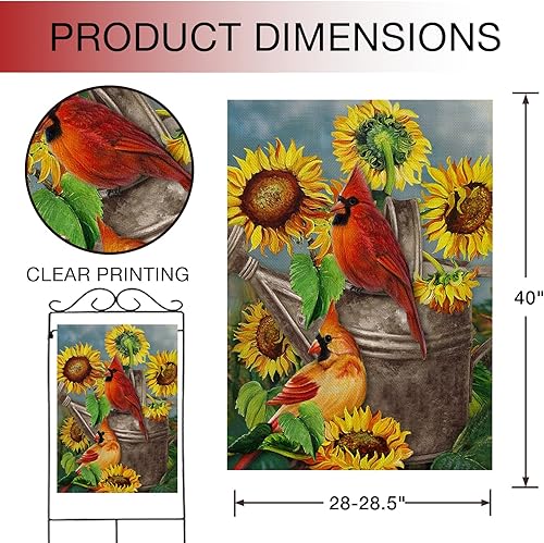 Miniatura 2 de Hzppyz Bandera de bienvenida para casa de girasol de verano de doble cara, flores florales de primavera, decoración grande al aire libre, mariposa,