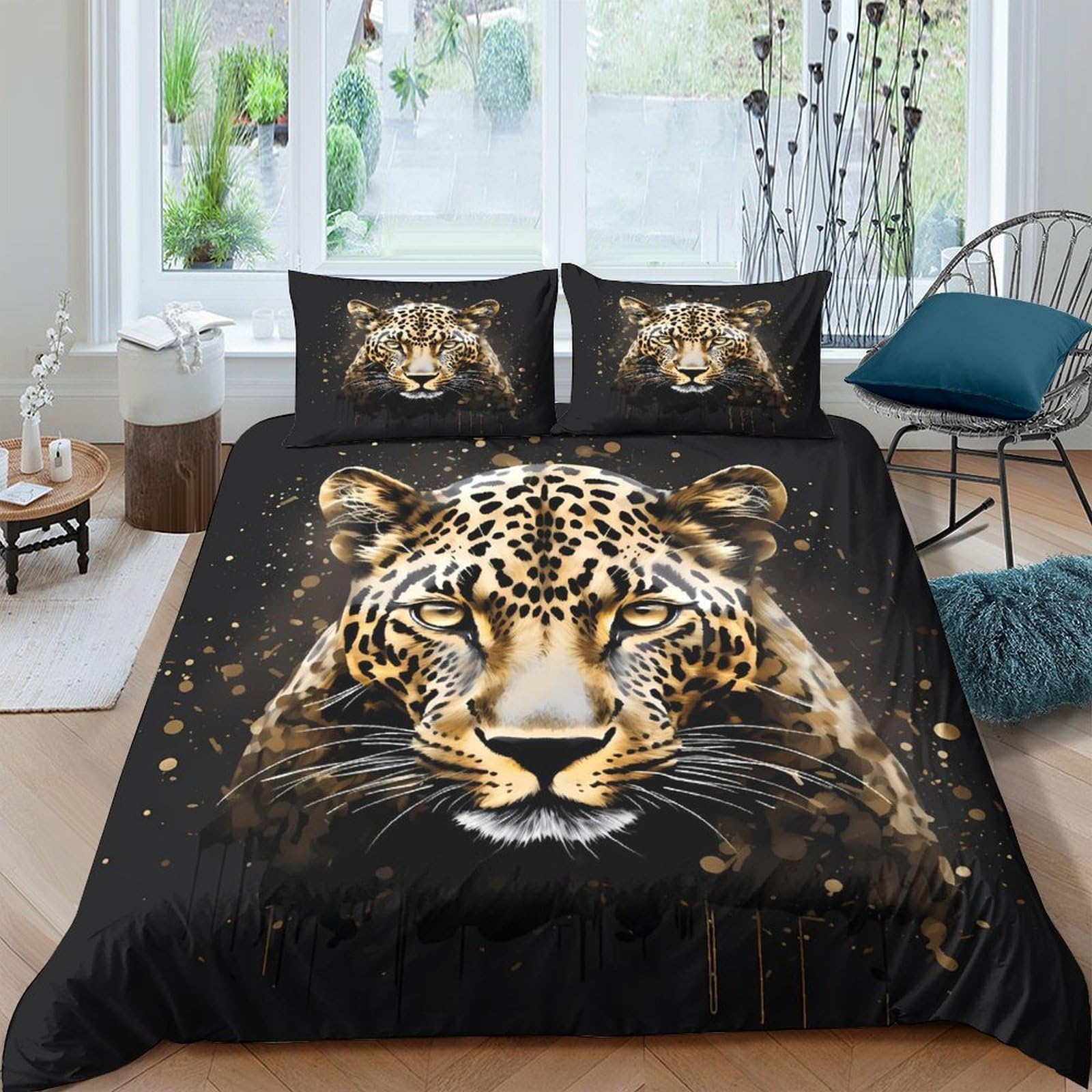 Ctjqhvkz Style-1 3D Printed Golden Leopard Fitted Sheet Microfiber Black Animal Bed Sheet For Bedroom Dorm Mattress Protection Decor Single（135X200cm）