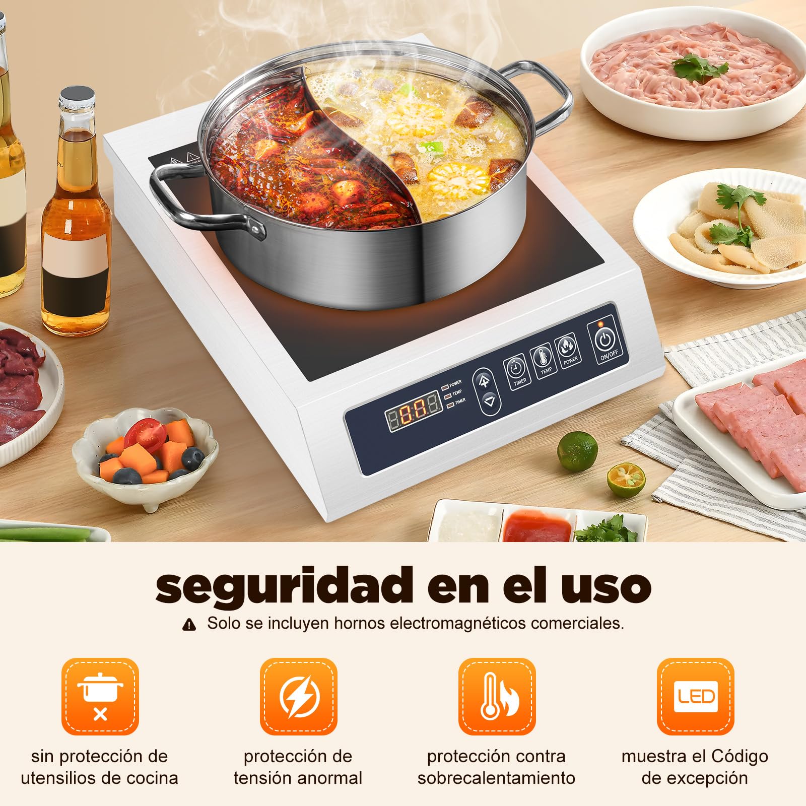 Placa de Inducción, 3500W 35cm Cocina Eléctrica de Inducción, 75kg Grande Profesional Placa de Inducción, 1 Placa Para Diámetro de 12 – 30 cm Acero Inoxidable, Esmaltado, Ollas de Hierro