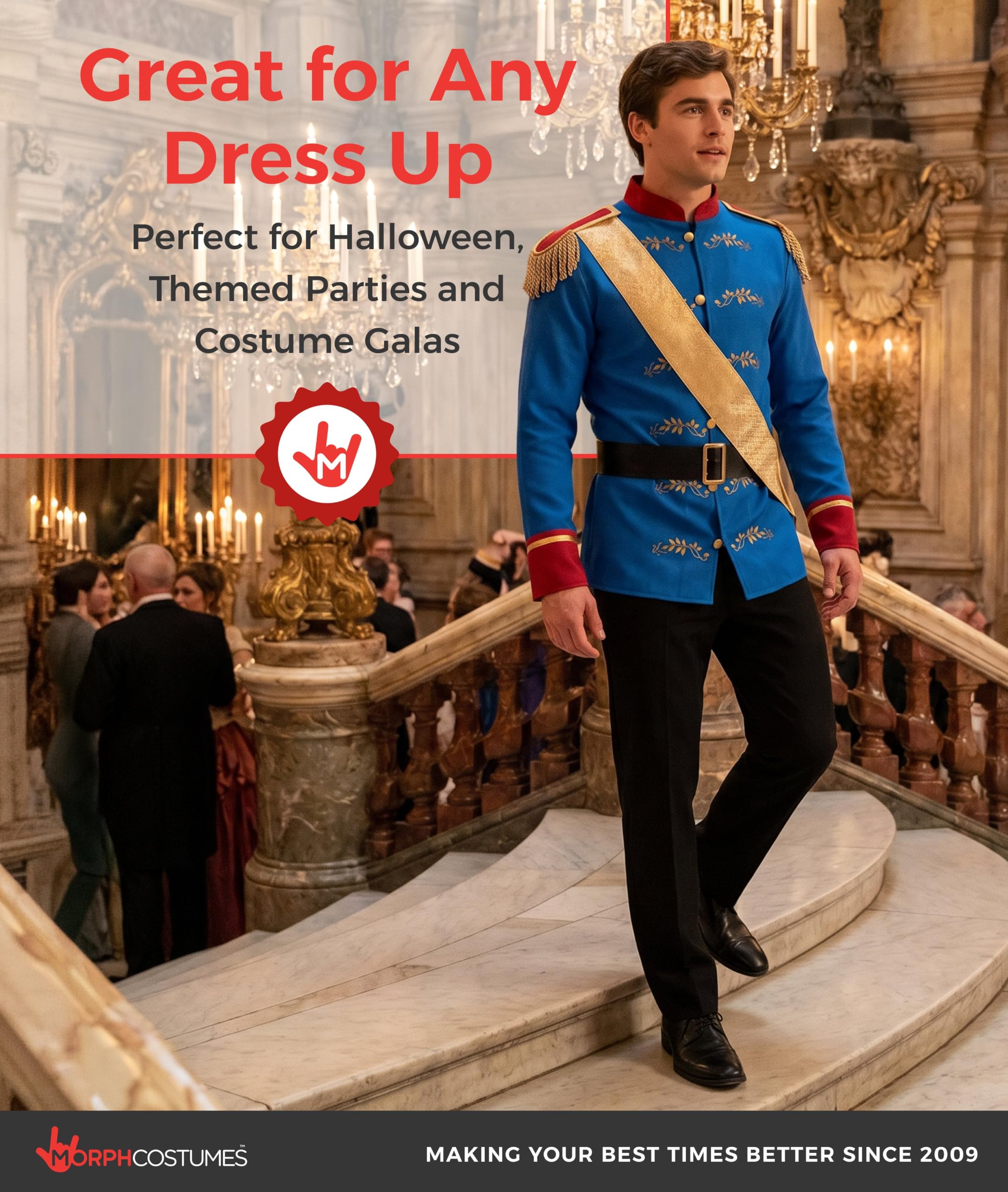 Morph Costumi Principe Azzurro Costume da Uomo - Costume Reale Adulto Halloween Costume, Elegante Principe Outfit