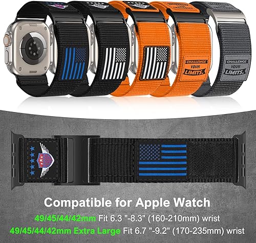 Miniatura 10 de Correa de nailon resistente compatible con Apple Watch Band de 1.929 in, 1.772 in, 1.732 in, 1.654 in, correa de repuesto suave con bucle deportivo