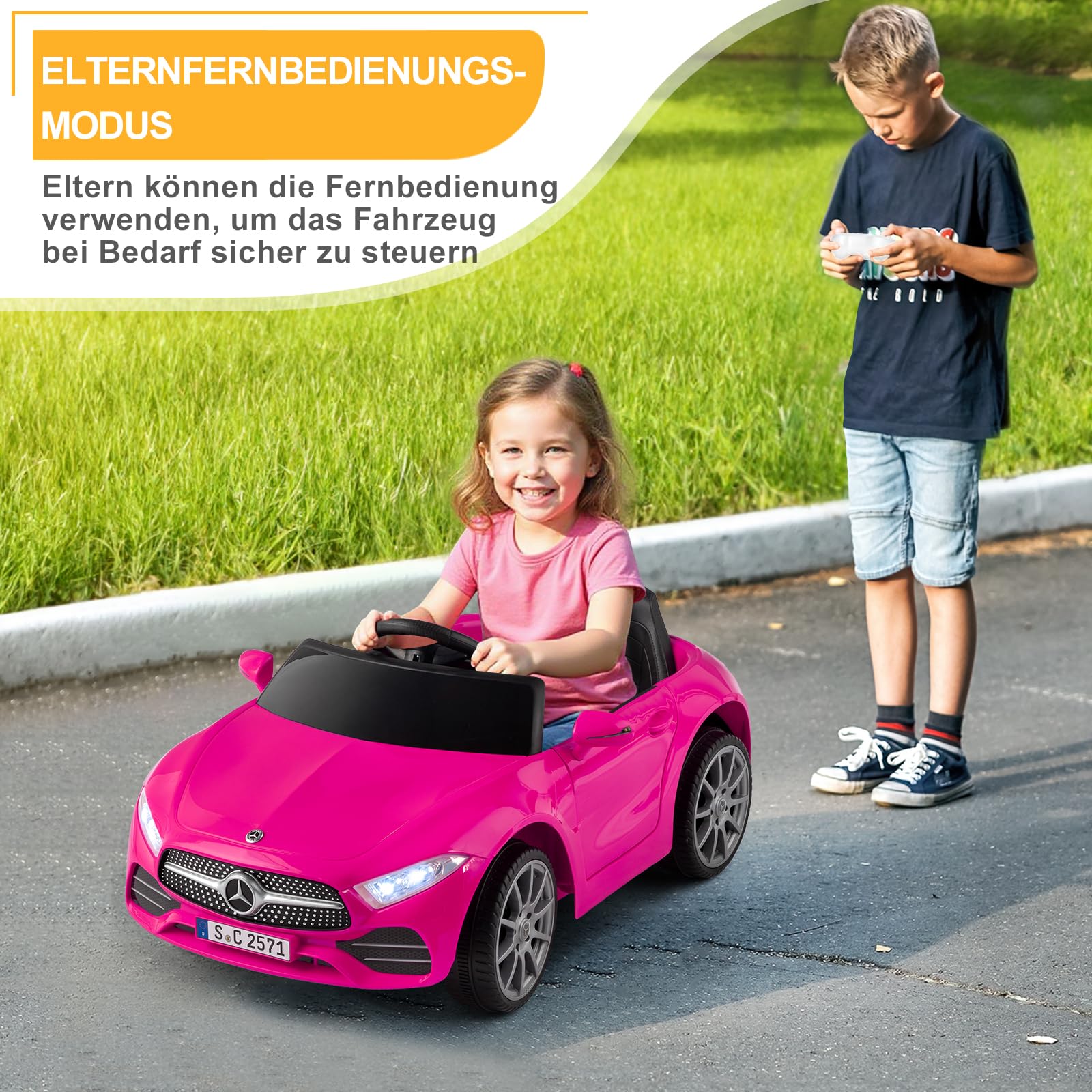 LEADZM Kinder Elektroauto 12V mit 2.4G-Fernbedienung – Elektrofahrzeug 2-türig mit MP3, Hupe, LED-Leuchten (Rosa1)