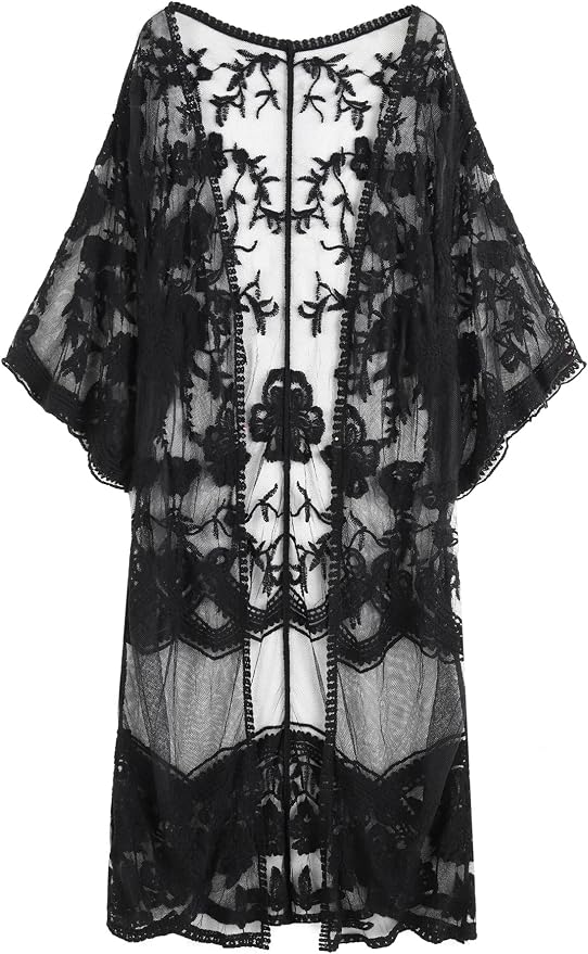 Romanstii black lace kimono