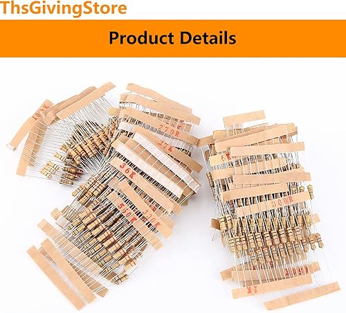 Miniatura 5 de Juego surtido de resistencias de película de carbono de 1000 piezas, 100 valores 1 ohmio - 1M ohmios 5% 1/2 W, incluye resistencias de ohmios