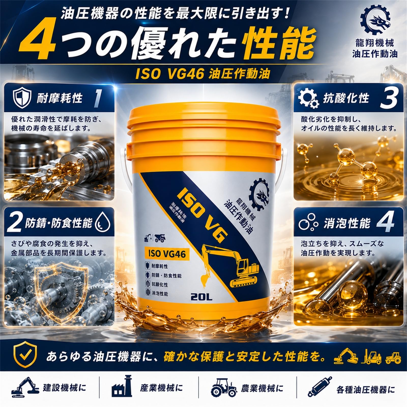 Amazon | スーパーハイドロ 46 油圧作動油 VG46 鉱物油 耐摩耗性 20L