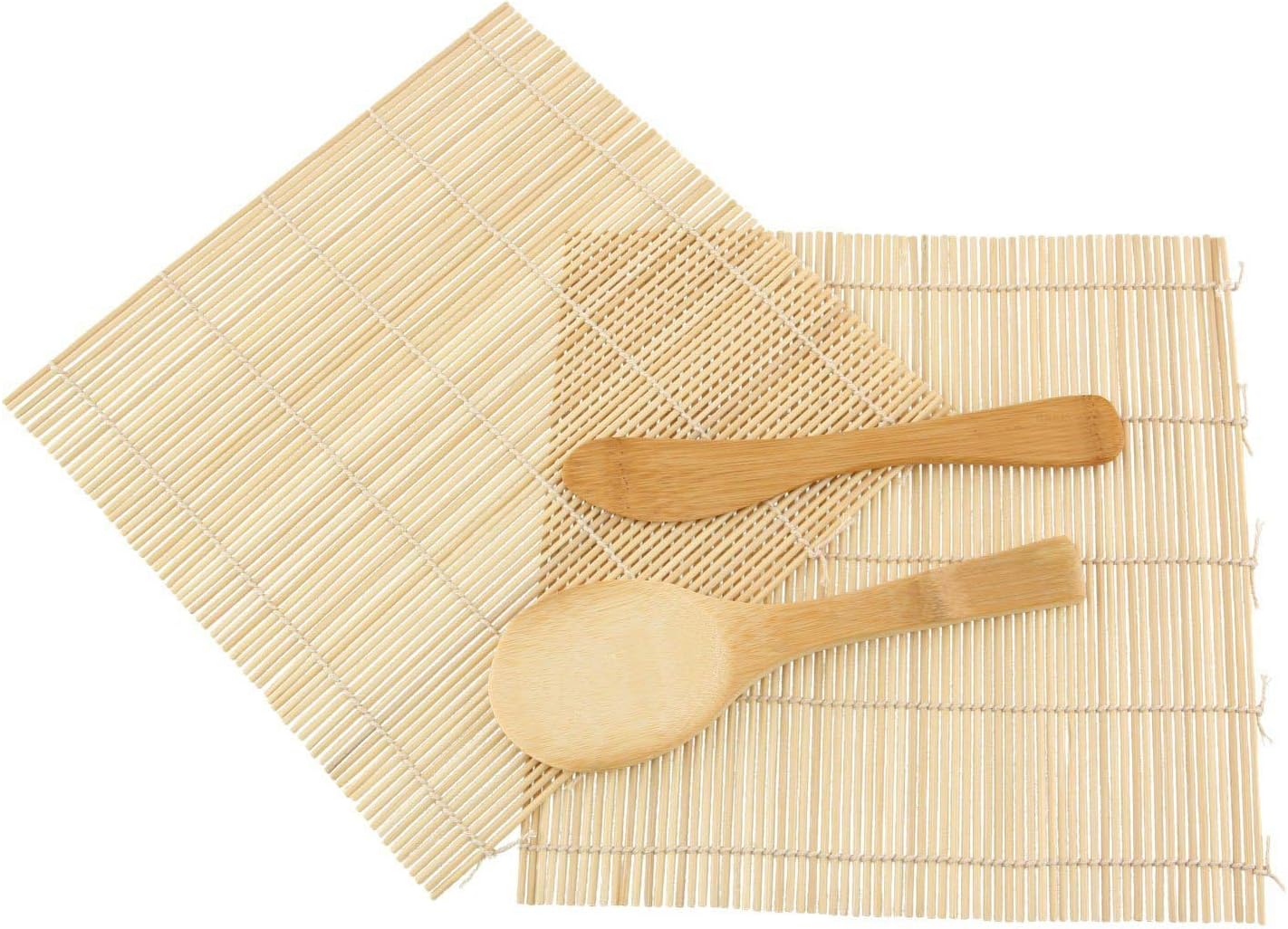 JapanBargain 3677+3793, Sushi Making Kit Sushi Rolling Mat Bamboo Sushi Roller with Rice Paddle Scoop Butter Spreader Set