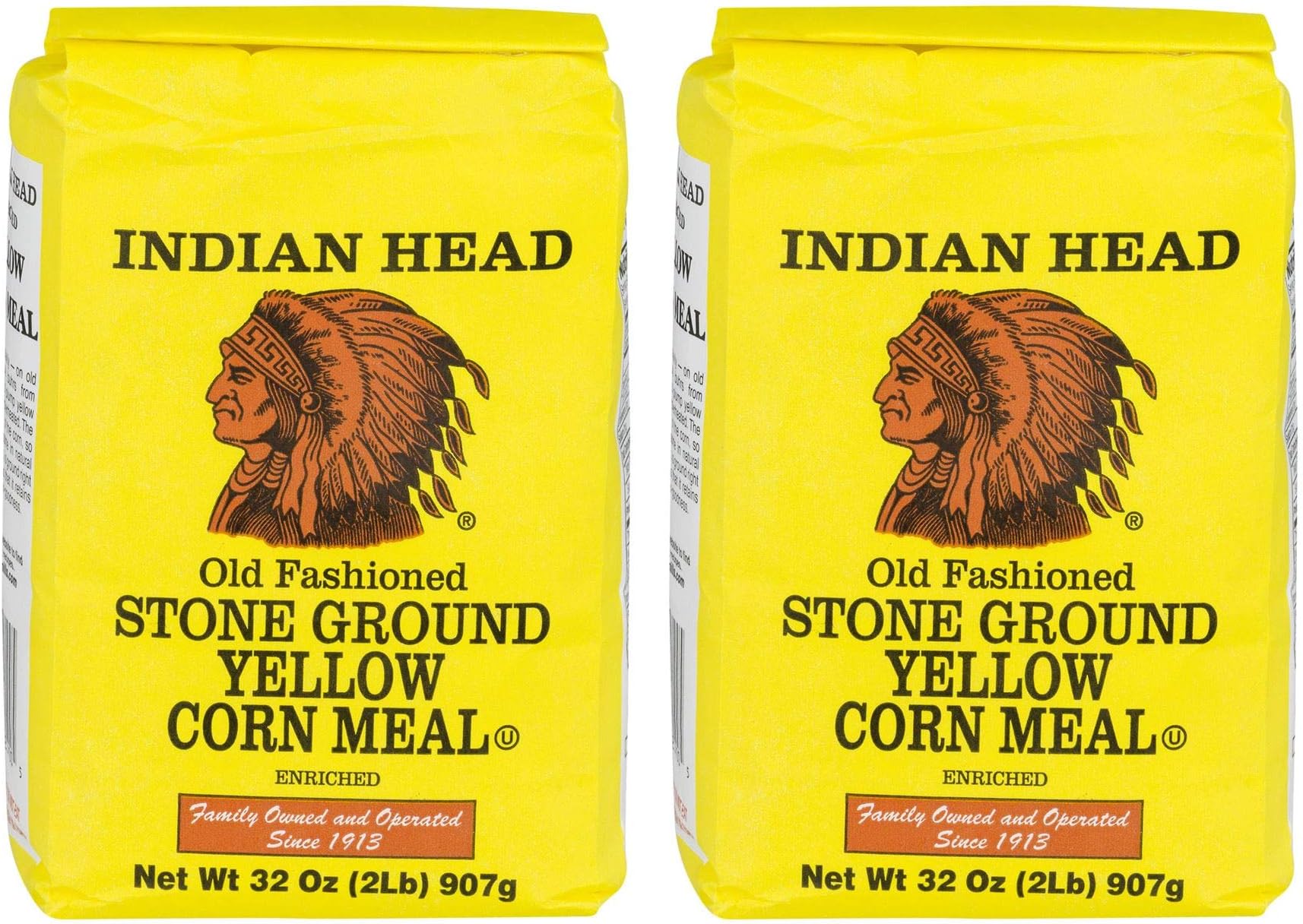 Indian Head Stone Ground Yellow Corn Meal 907g (2LB) - Pack of 2