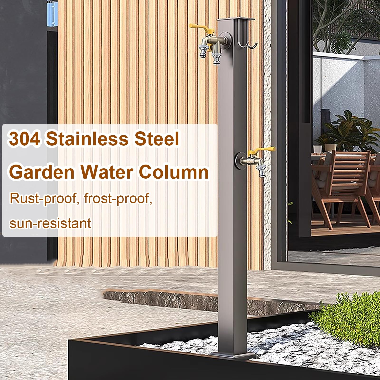 Colonna Acqua Giardino da Esterno, Rubinetti da Esterno Fontana da Giardino in Acciaio Inox 304 con Gancio per Tubo Dell'acqua, 3 Uscite D'acqua, per Irrigazione di Giardini, Fattorie, Pascoli