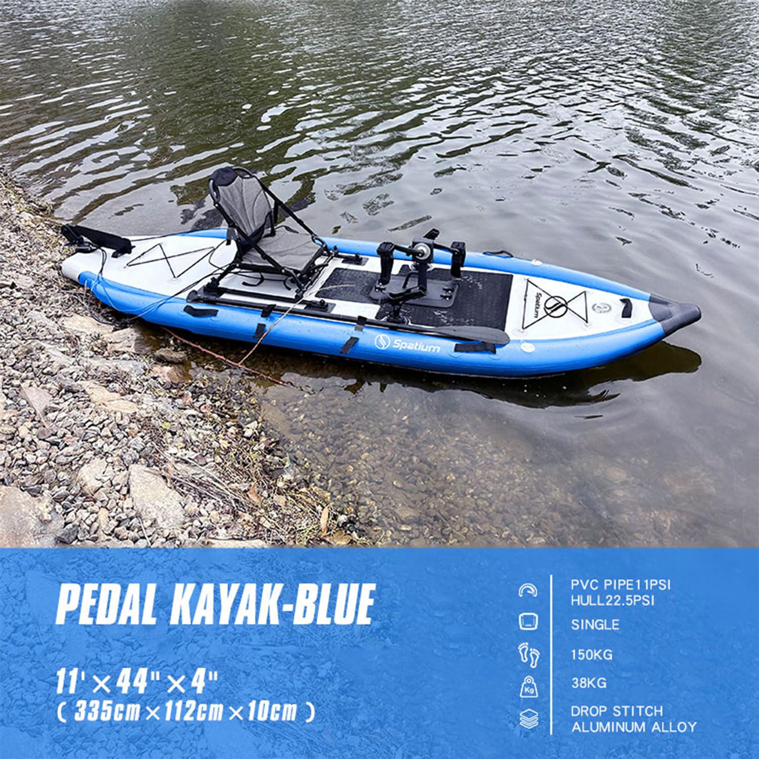 Spatium Angeln Kajak Boot Pedal Drive Sit on Top Pedal Drive Kajak Angeln Pedal Kajak Power System Orientierungssystem Fußpedal Angelboot, 28,9 x 111,8 x 10,2 cm, Tragfähigkeit 150 kg, Blau