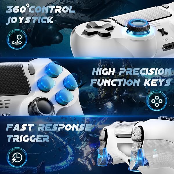 Glitfix Wireless Controller, Upgraded Controller Wireless for PS-4/Slim/PC, Bluetooth Gamepad Joystick with Dual Vibration/Touch Panel/ 3.5mm Audio Jack/Six-Axis/Ergonomic (White) - 3