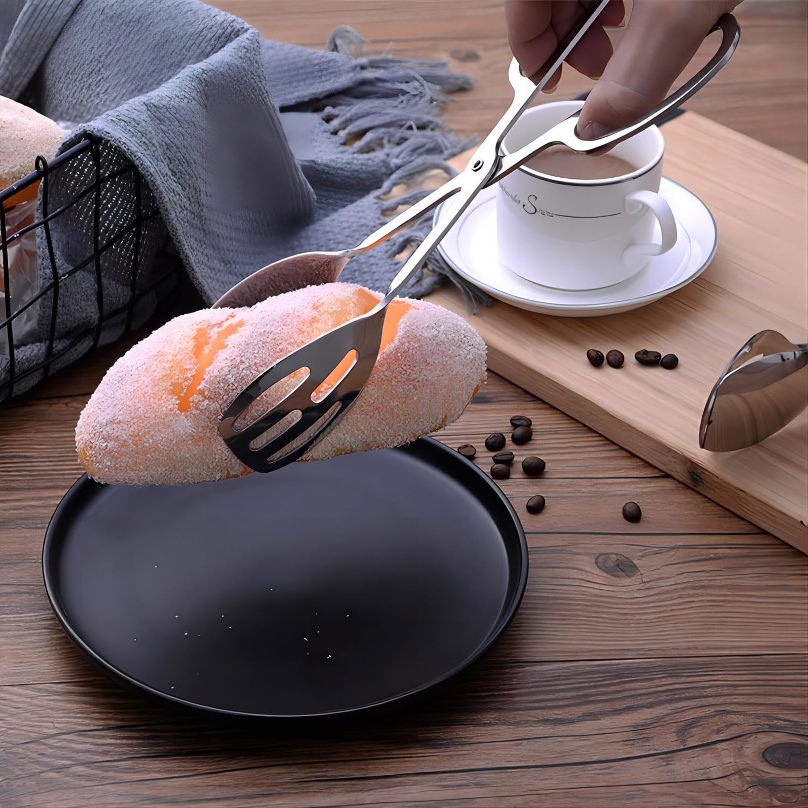 Juego de 2 pinzas para ensalada de acero inoxidable con asas de tijera, alicates de comida para fiesta/catering, cocina, pastelería, pan, sándwich, restauración, barbacoa/fruta
