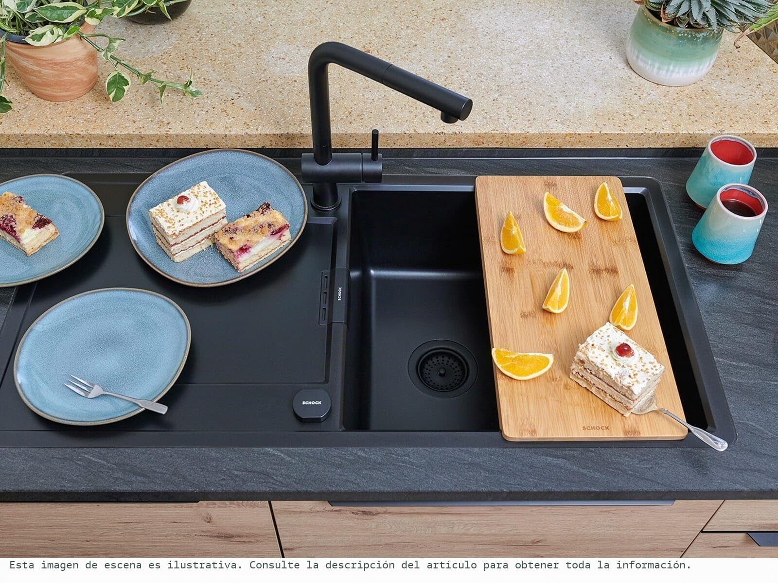 SCHOCK Grifo de cocina Epos Nero I negro de alta presión con alcachofa extensible, giratorio 360°, grifo para fregadero de cocina, diseño moderno, ahorro de agua, monomando de latón