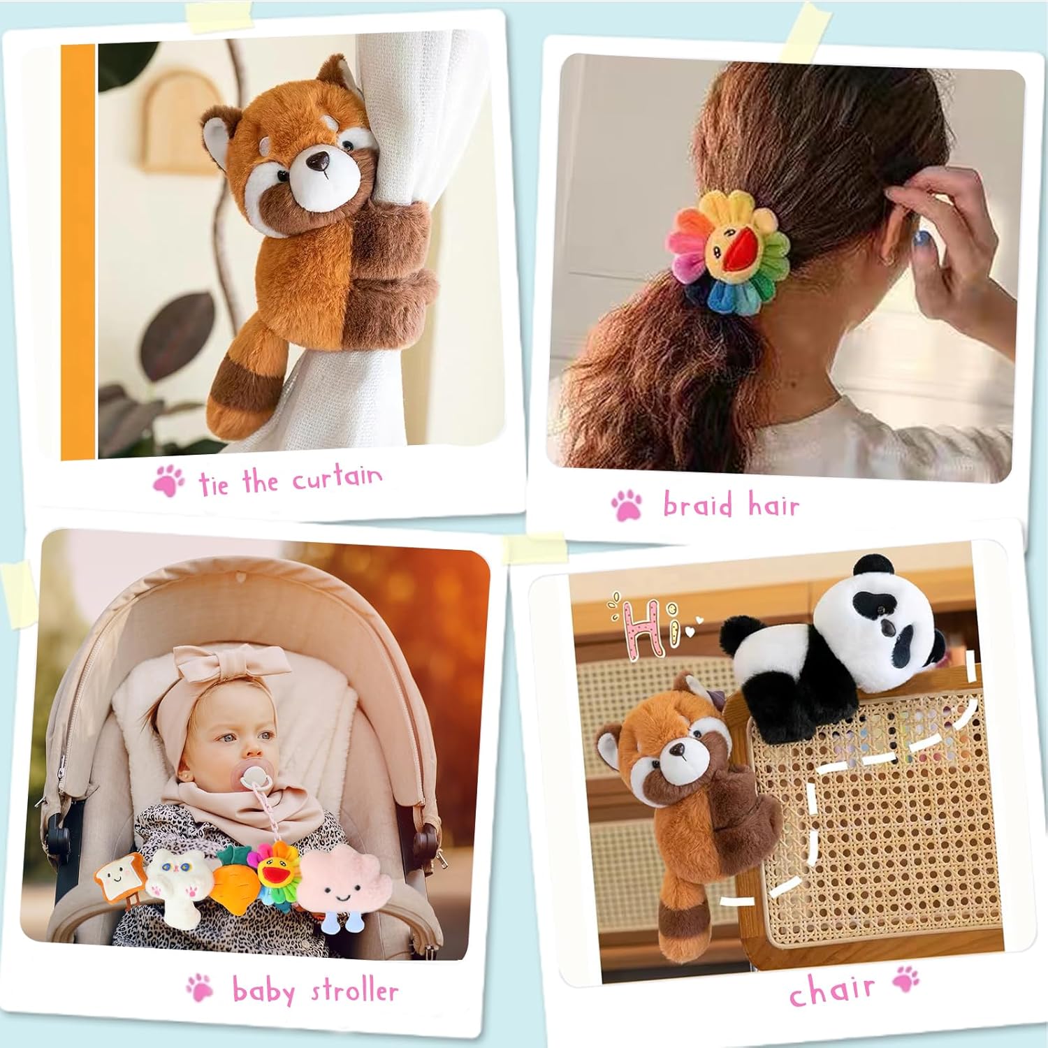 8 Pcs Slap Bracelets Stuffed Animal for Kids, Plush Animal Snap Bracelets Cutie Cuff Sticky Rolls Bracelet Huggers Toy Wrist for Girls Boys Child Gift Party Favors Birthday(style D)